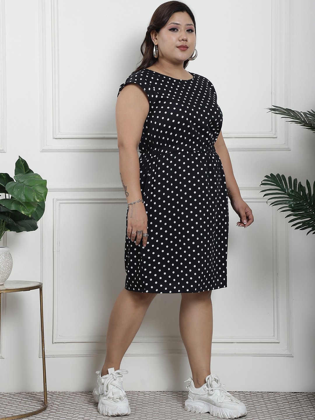 Golden Hour Midi Dress : WHITE BIG POLKA Color