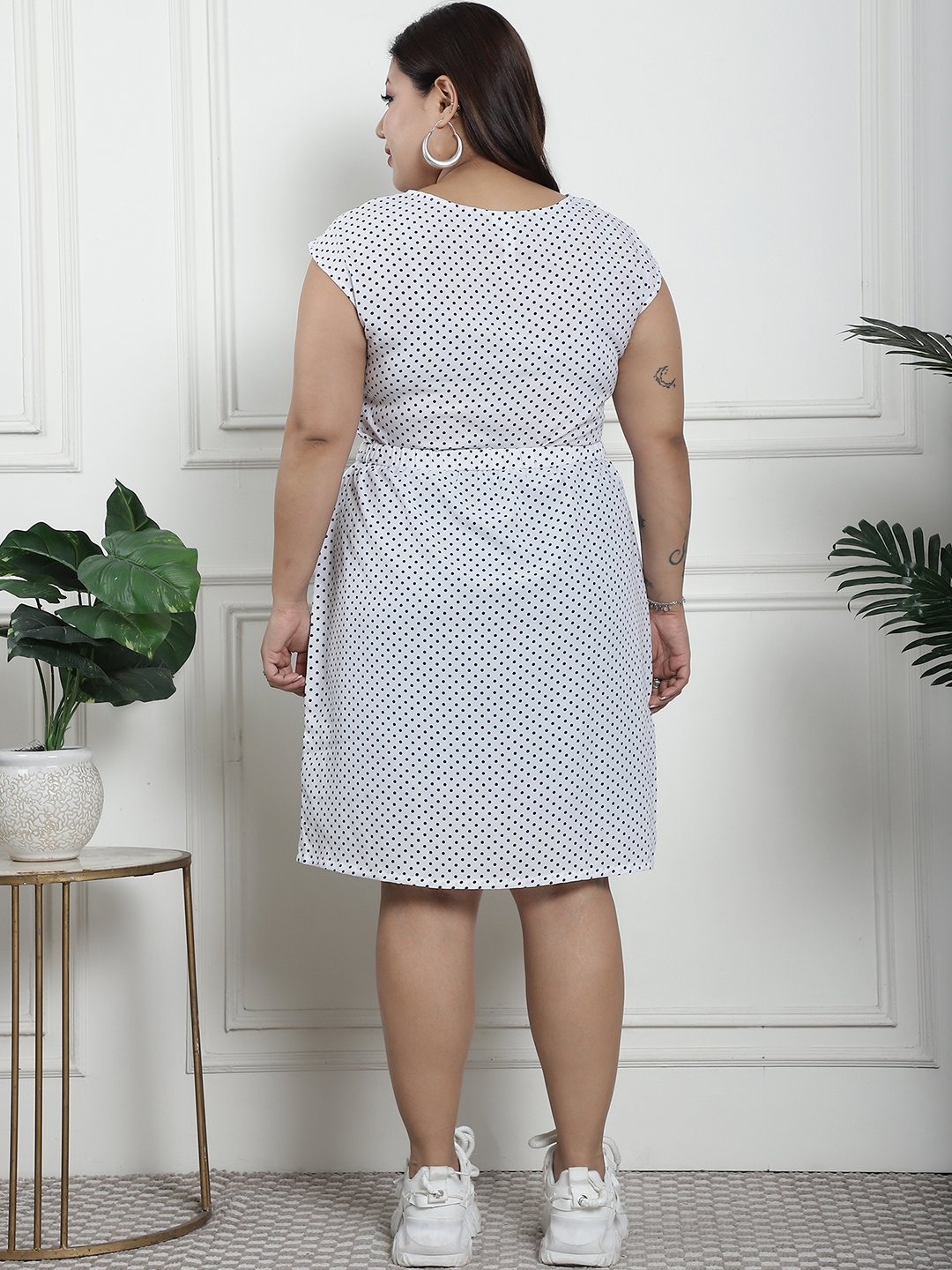 Golden Hour Midi Dress : BLACK SMALL POLKA Color
