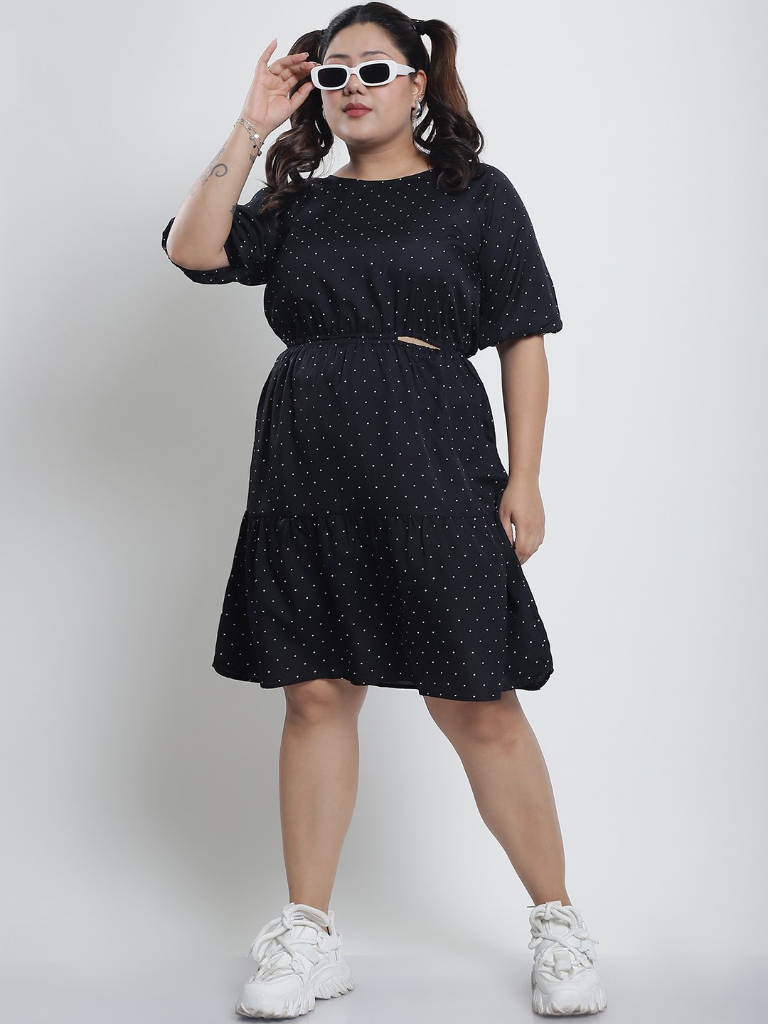 Summer Bliss Dress : WHITE SMALL POLKA Color