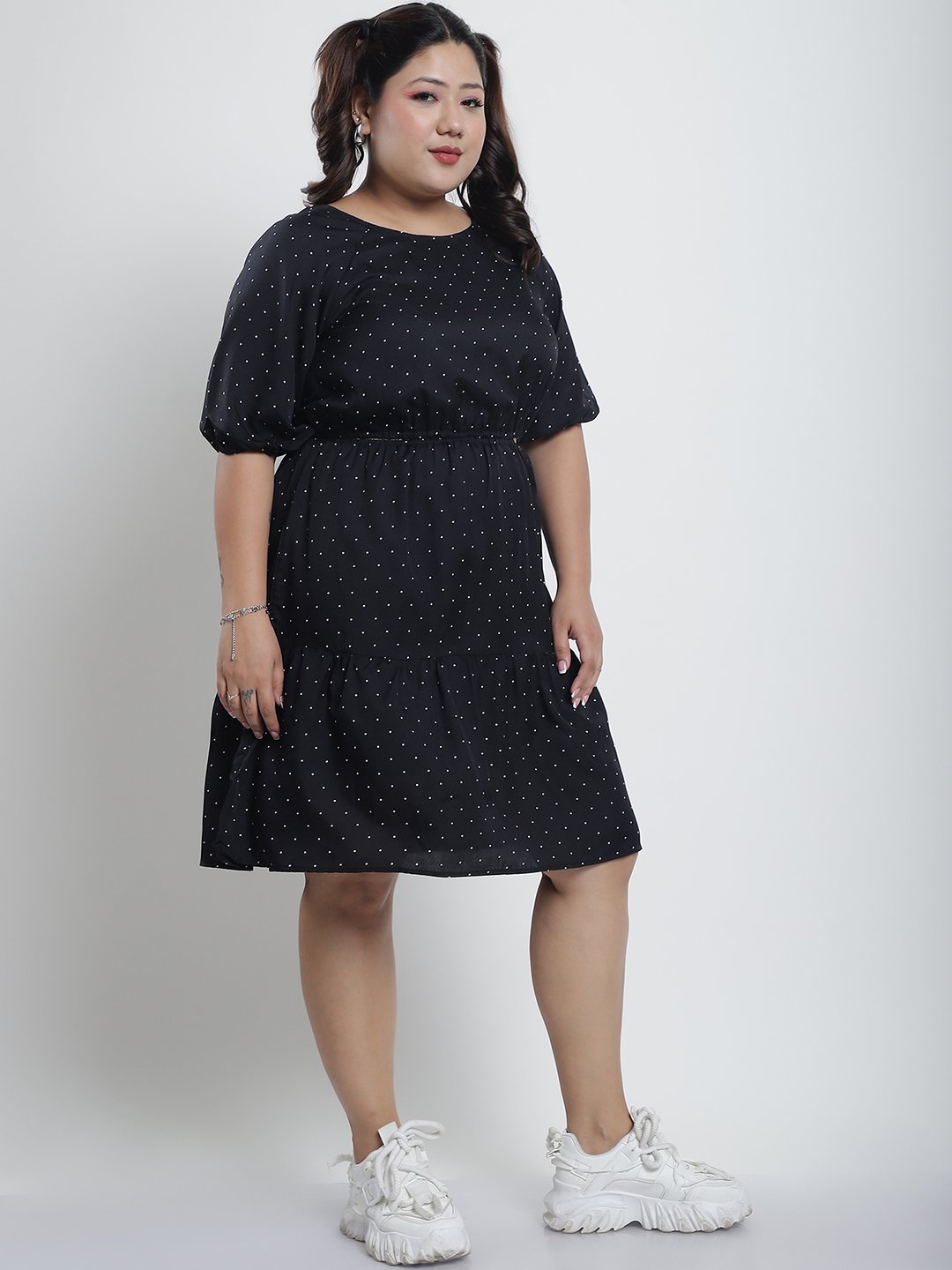 Summer Bliss Dress : WHITE SMALL POLKA Color