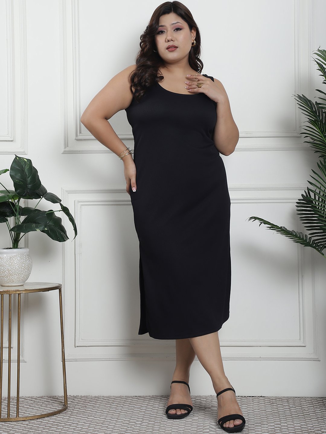 Sultry Slit Dress : Black Color