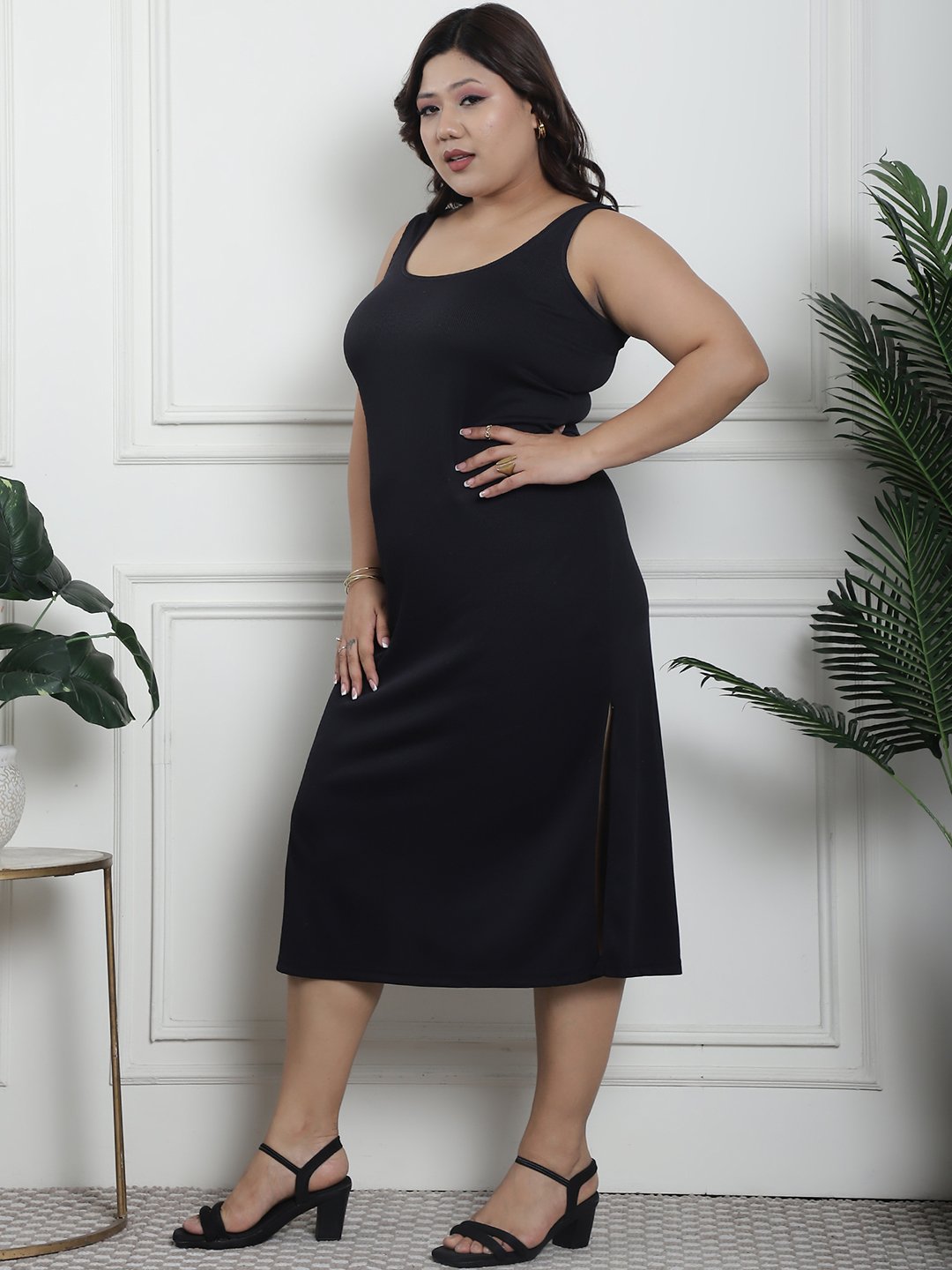 Sultry Slit Dress : Black Color