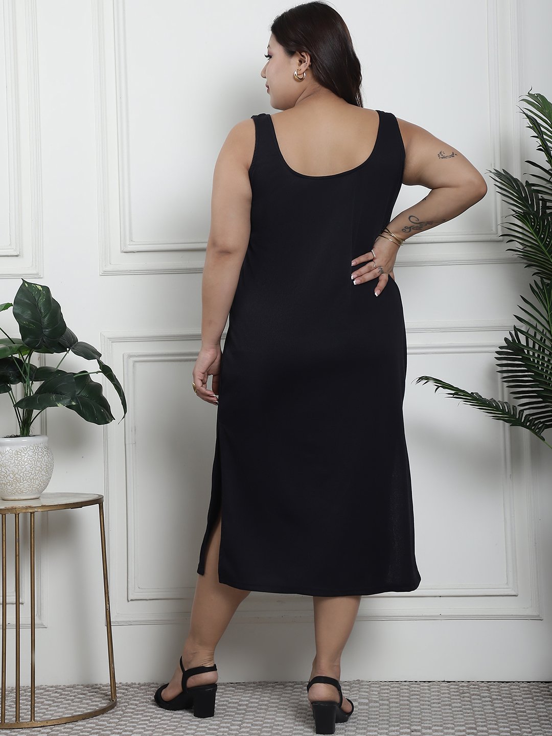 Sultry Slit Dress : Black Color