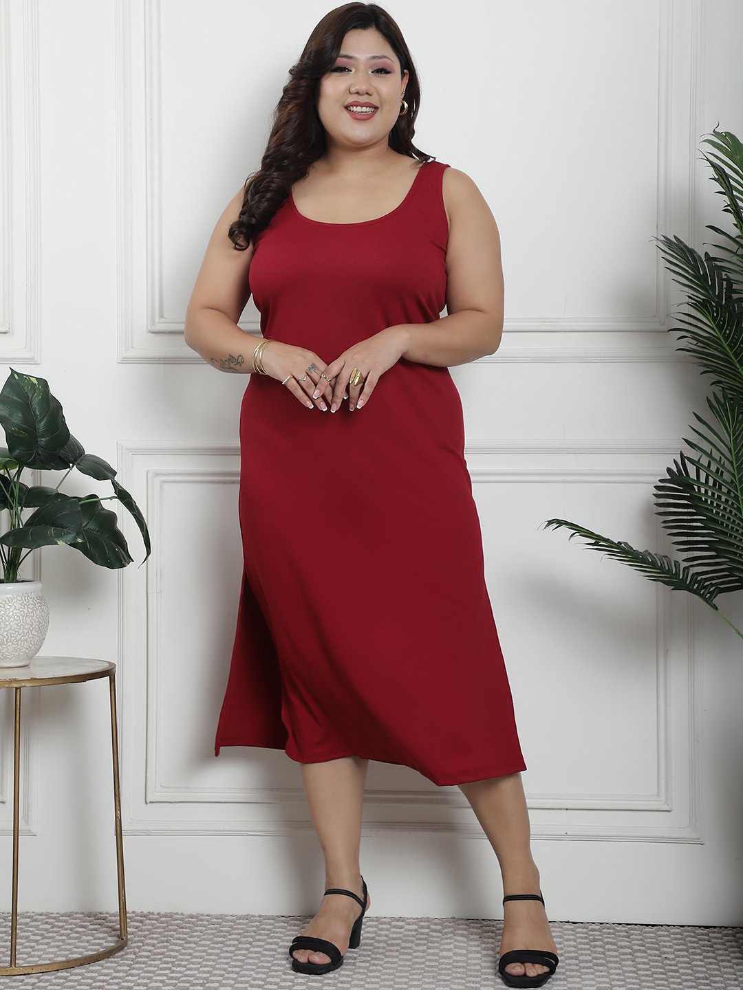 Sultry Slit Dress : Maroon Color