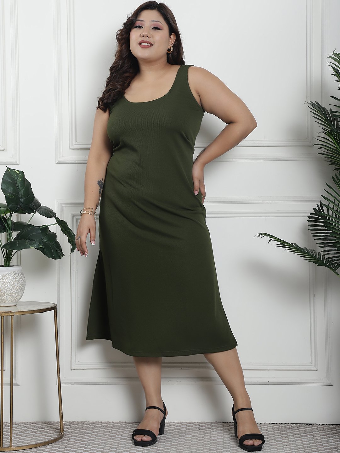 Sultry Slit Dress : Olive Color