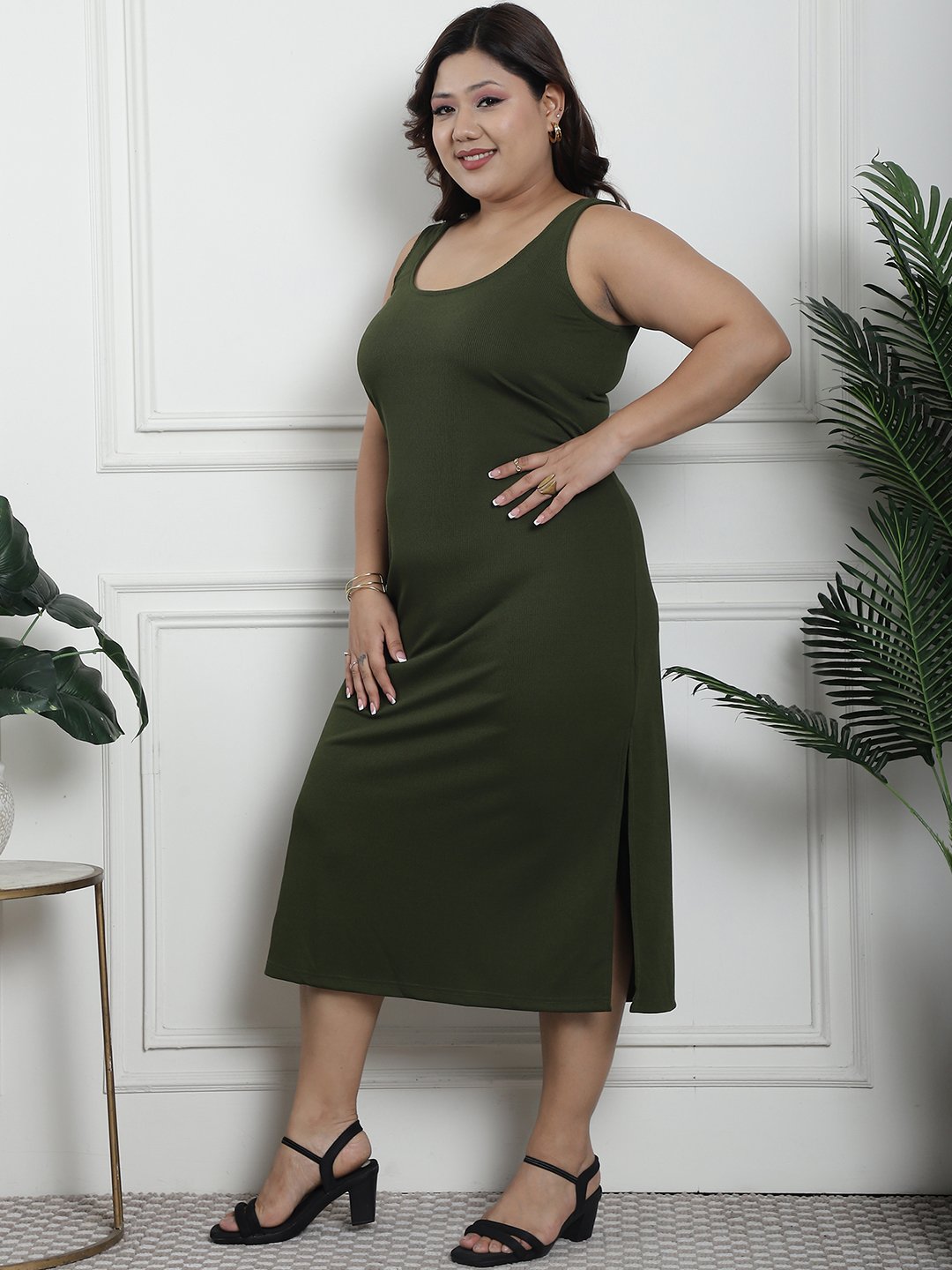 Sultry Slit Dress : Olive Color