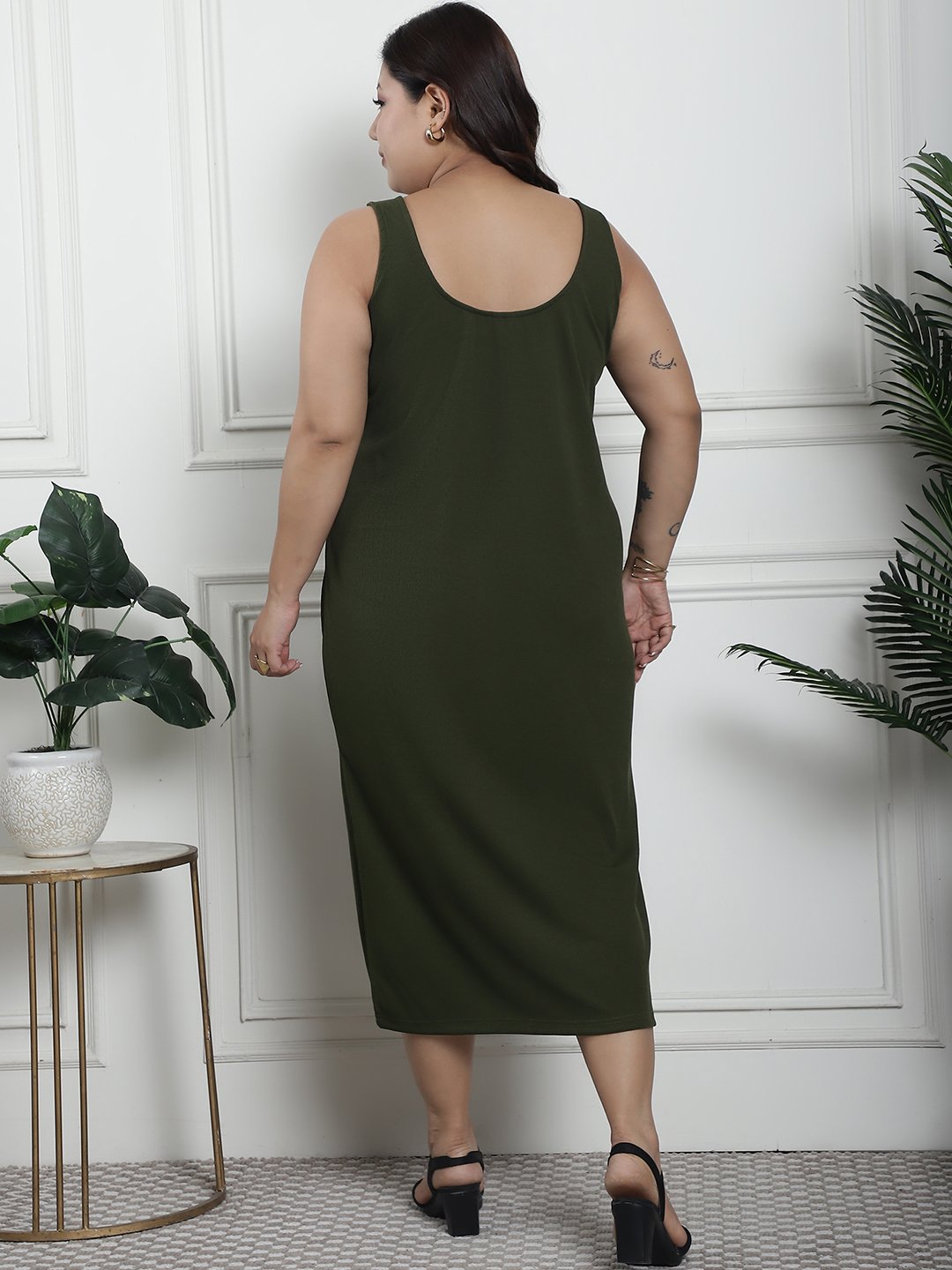Sultry Slit Dress : Olive Color