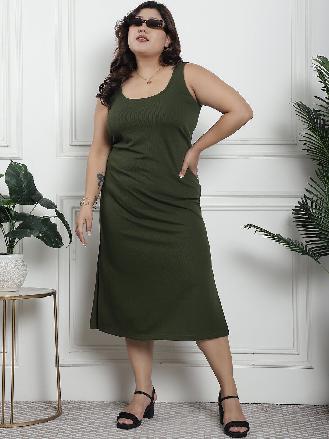 Sultry Slit Dress : Olive Color