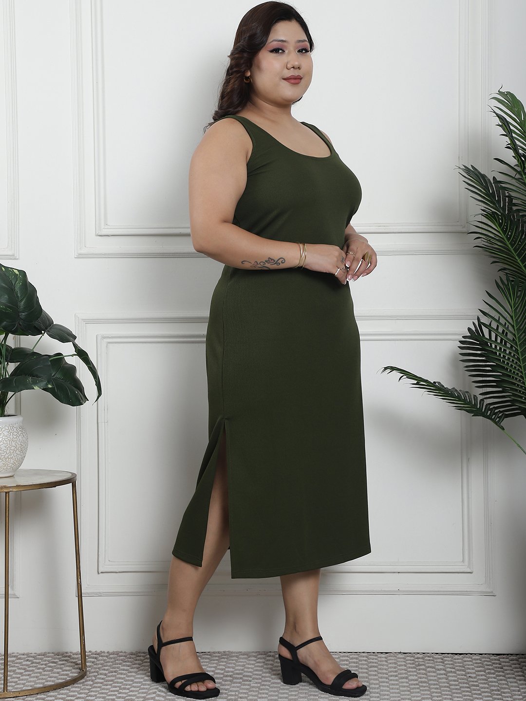 Sultry Slit Dress : Olive Color