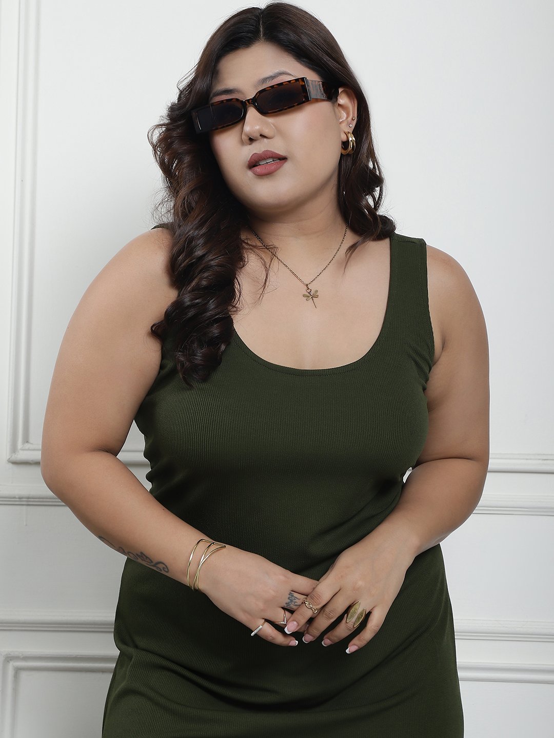 Sultry Slit Dress : Olive Color