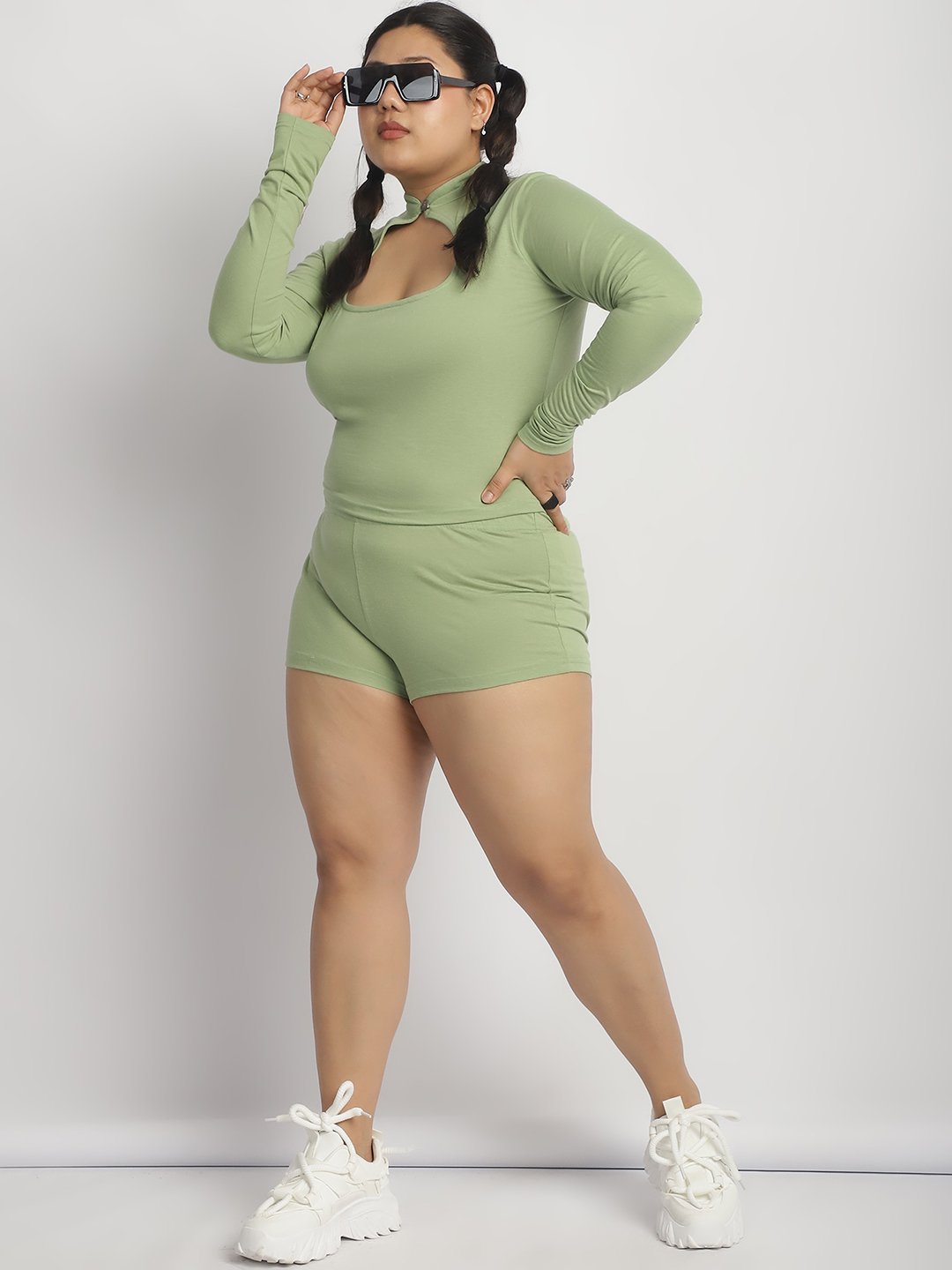 Cherry Pop Booty Shorts : Sage Green Color