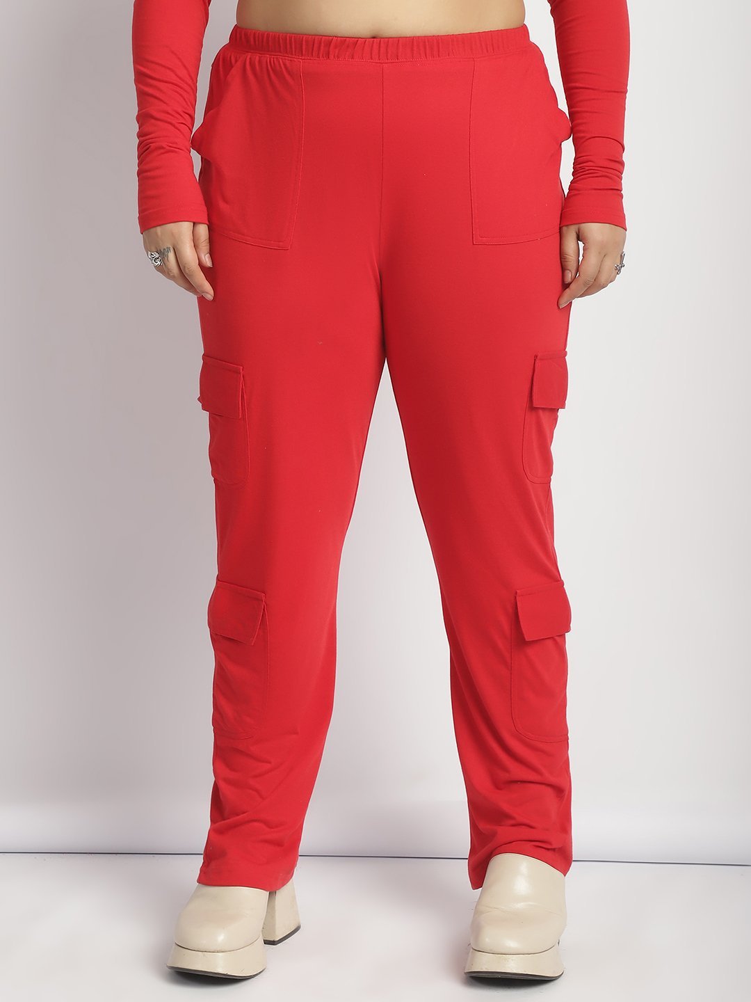 Sweet Escape Utility Cargo Pants: Red Color