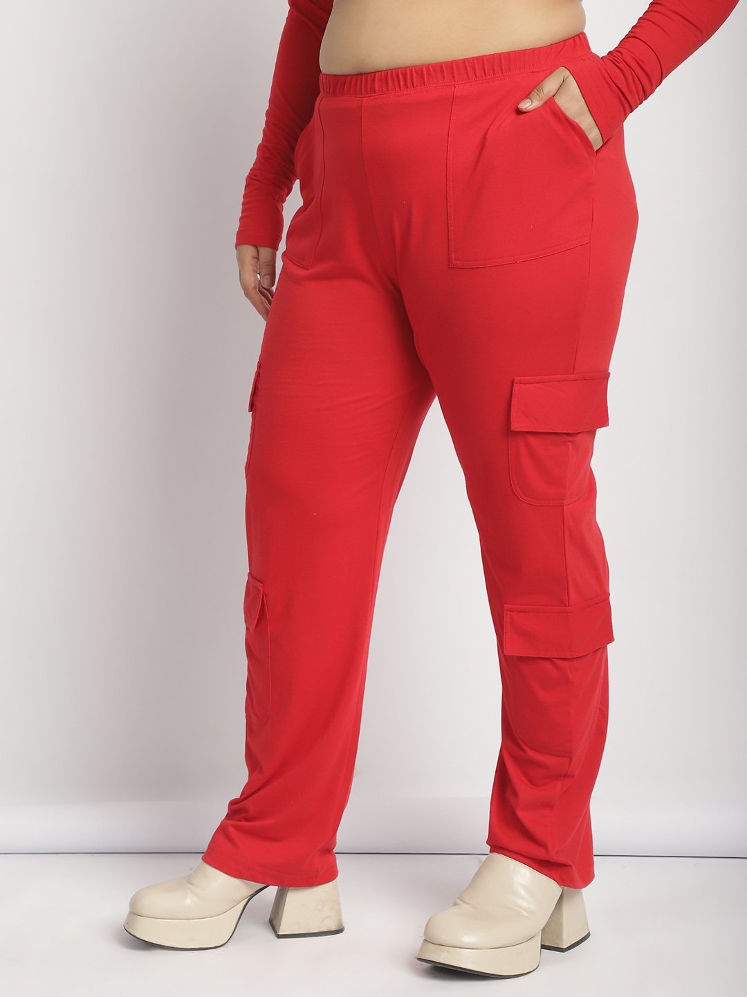 Sweet Escape Utility Cargo Pants: Red Color