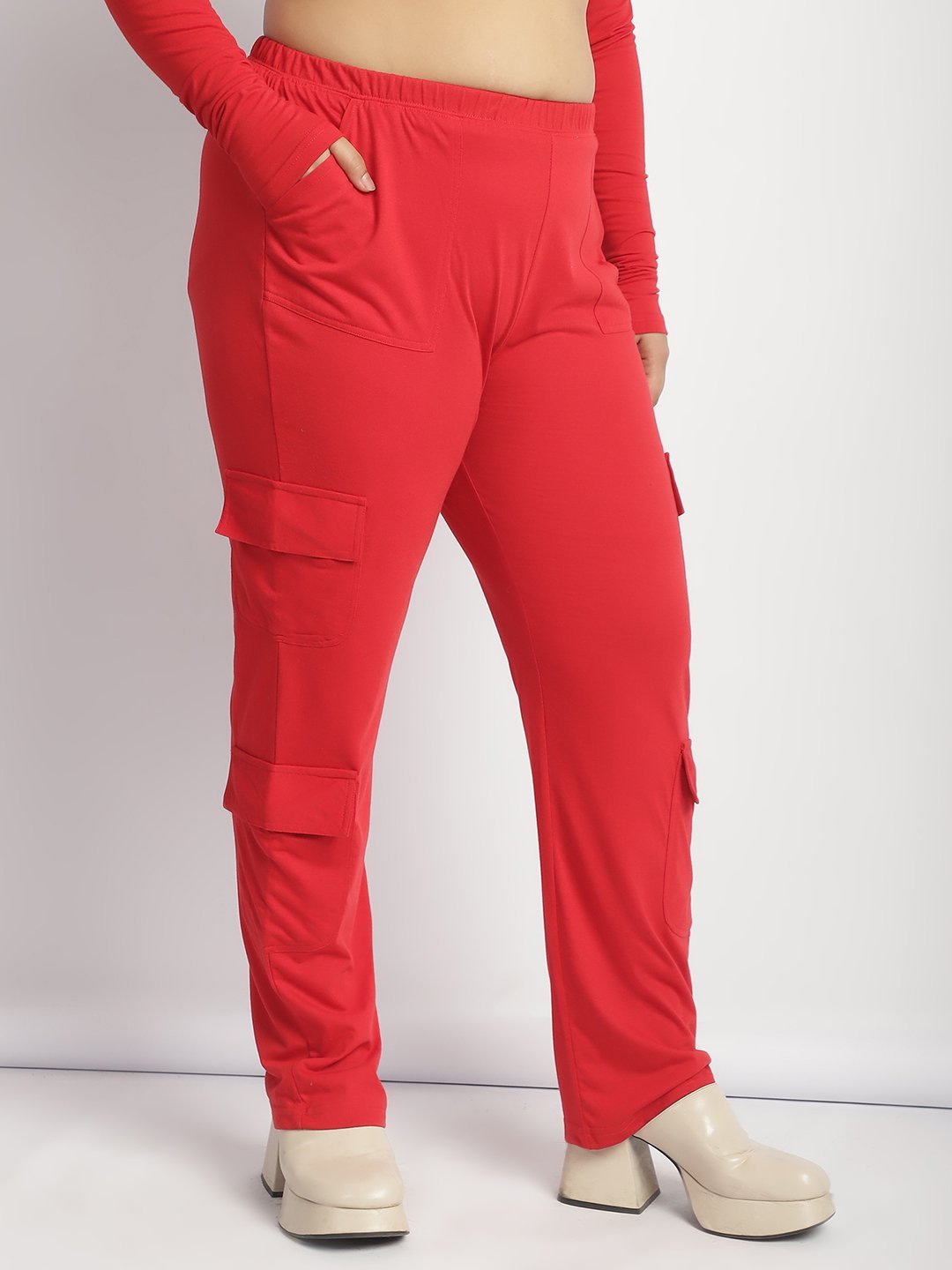 Sweet Escape Utility Cargo Pants: Red Color