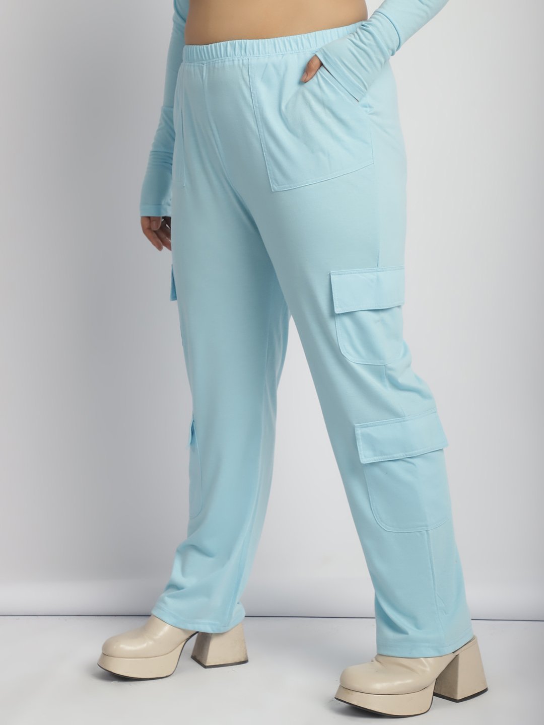 Sweet Escape Utility Cargo Pants: Sky Blue Color