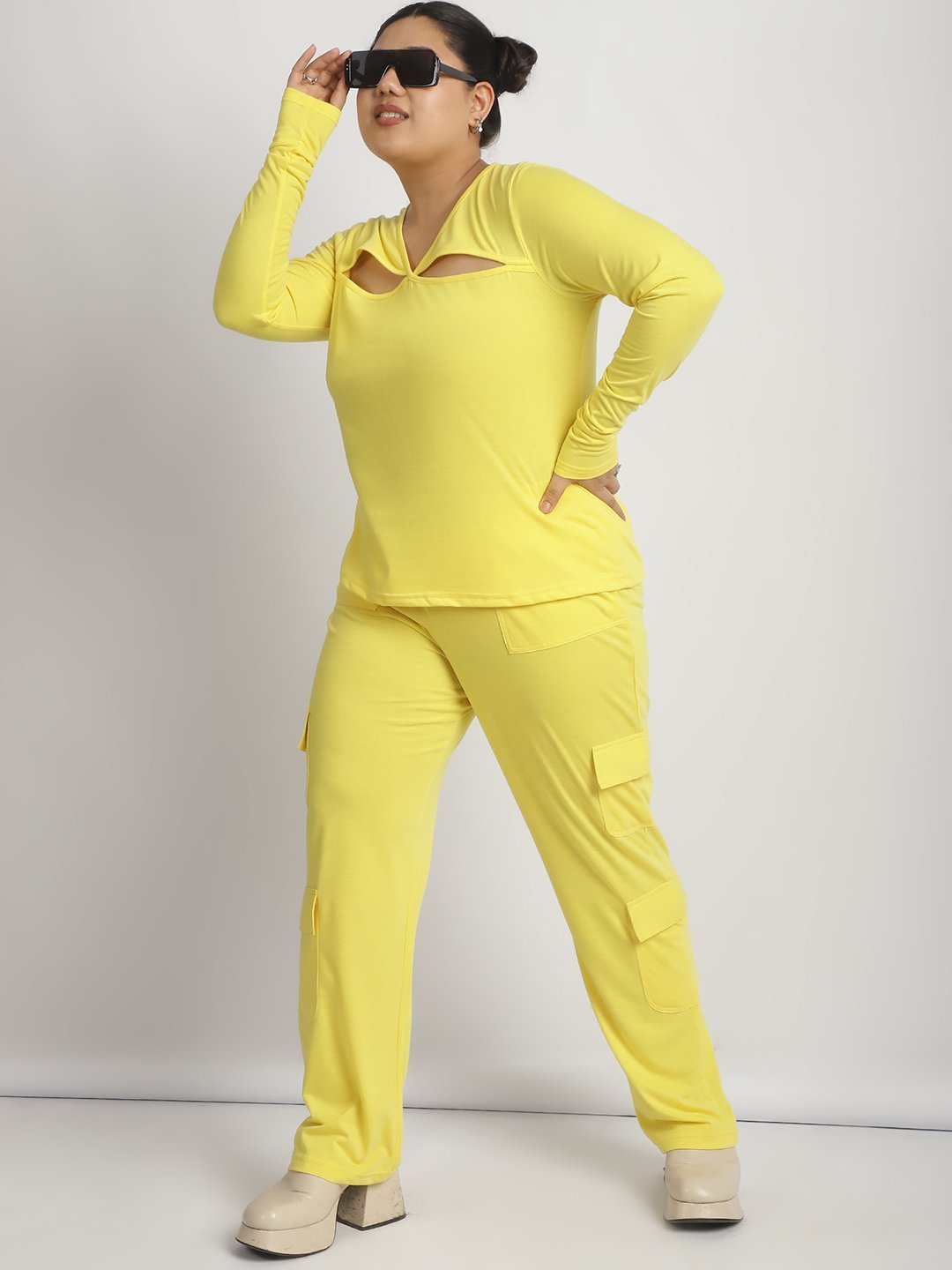 Sweet Escape Utility Cargo Pants: Yellow Color