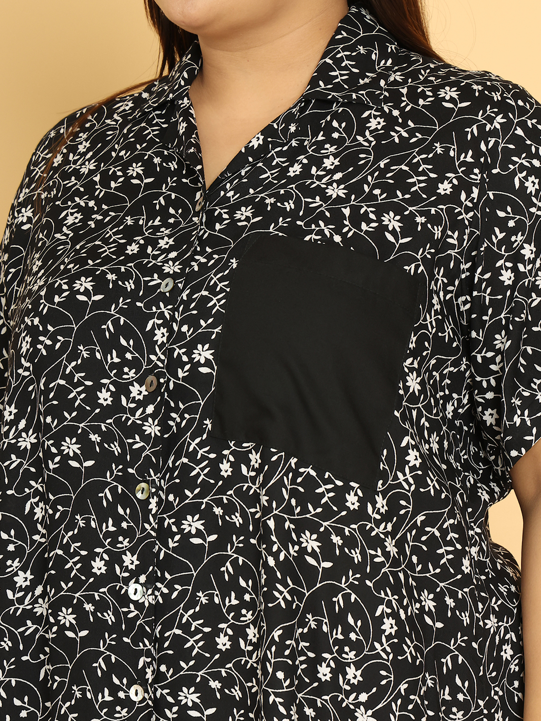 Women's Plus Size Black small floral Printed A-Line Dress