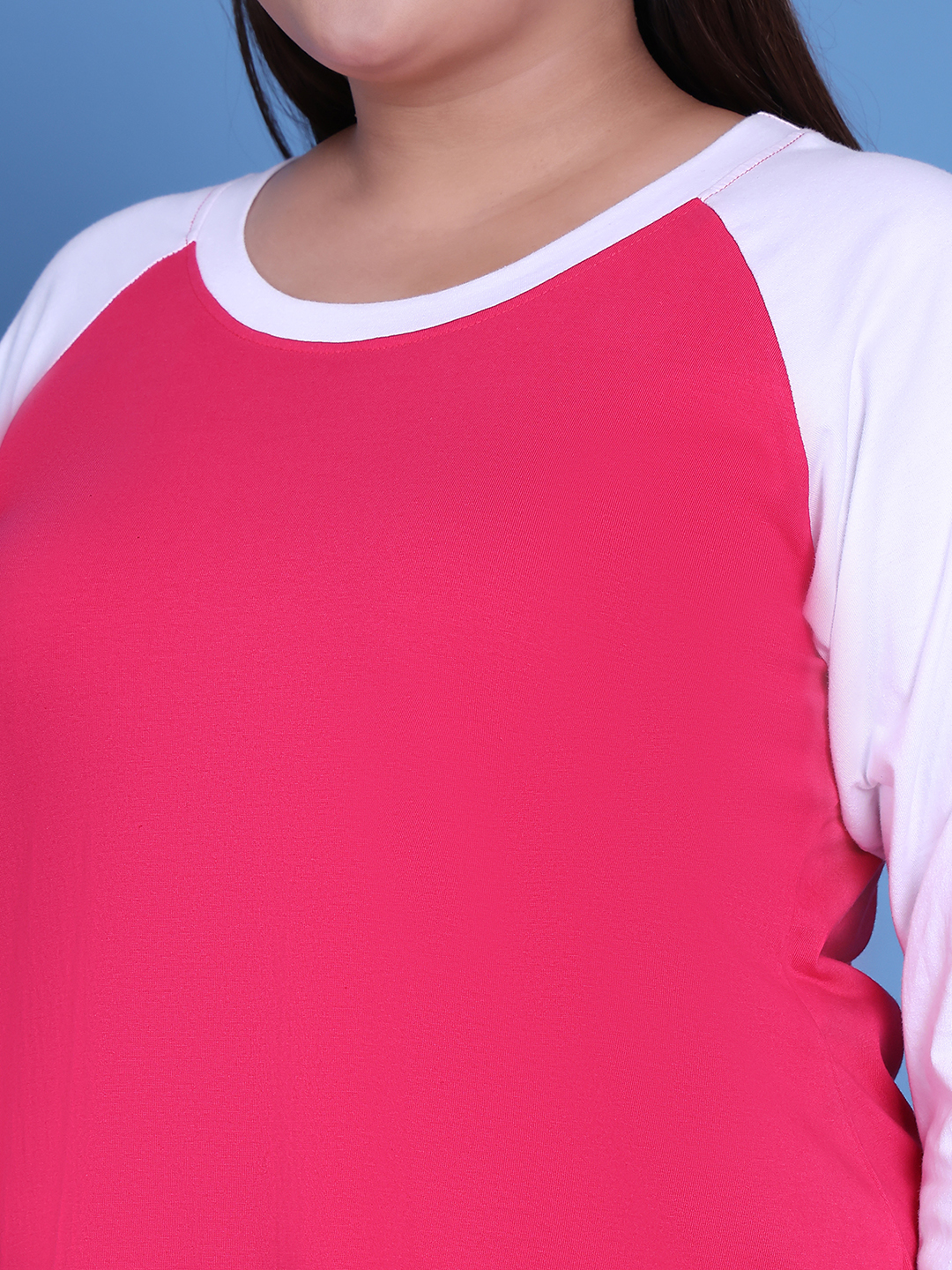 Women's Plus Size Fuchsia & White Color Block knitted t-shirt