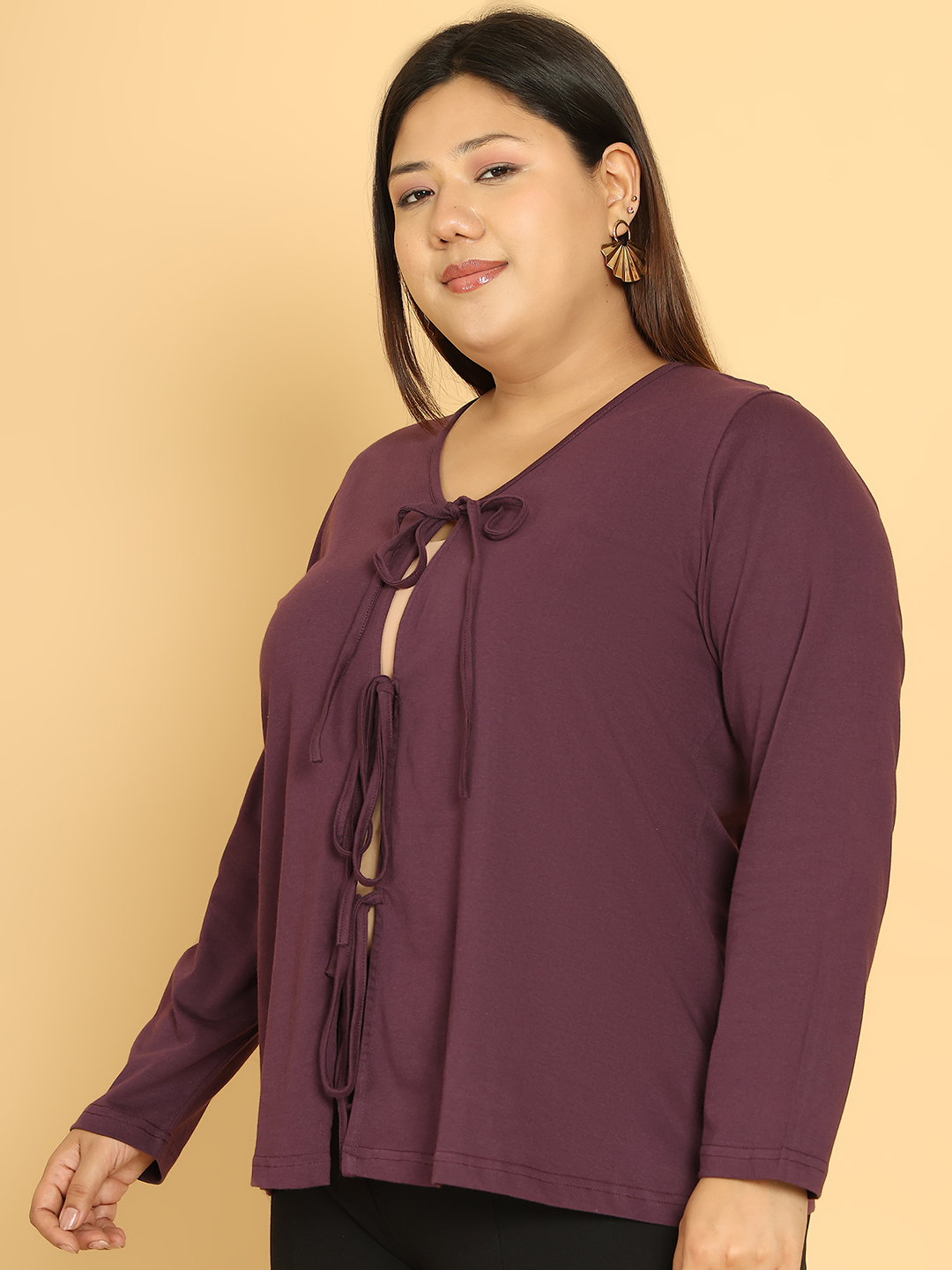 Women's Plus Size Purple Solid Color Cotton Knitted Shrug