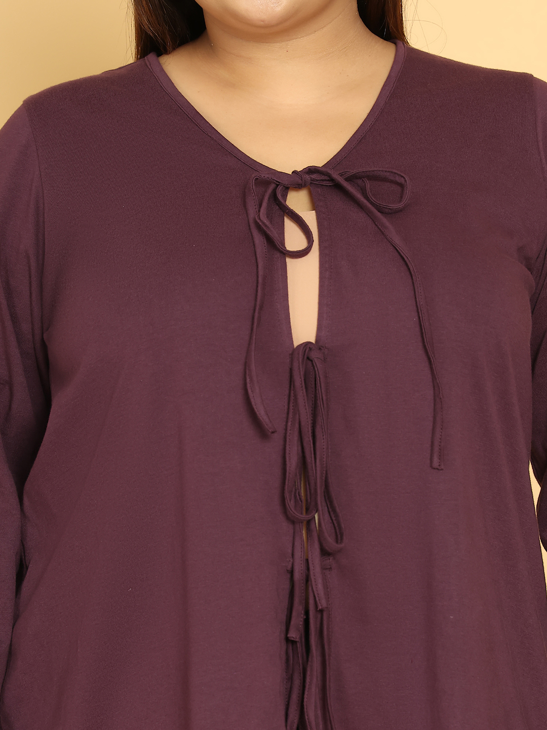Women's Plus Size Purple Solid Color Cotton Knitted Shrug