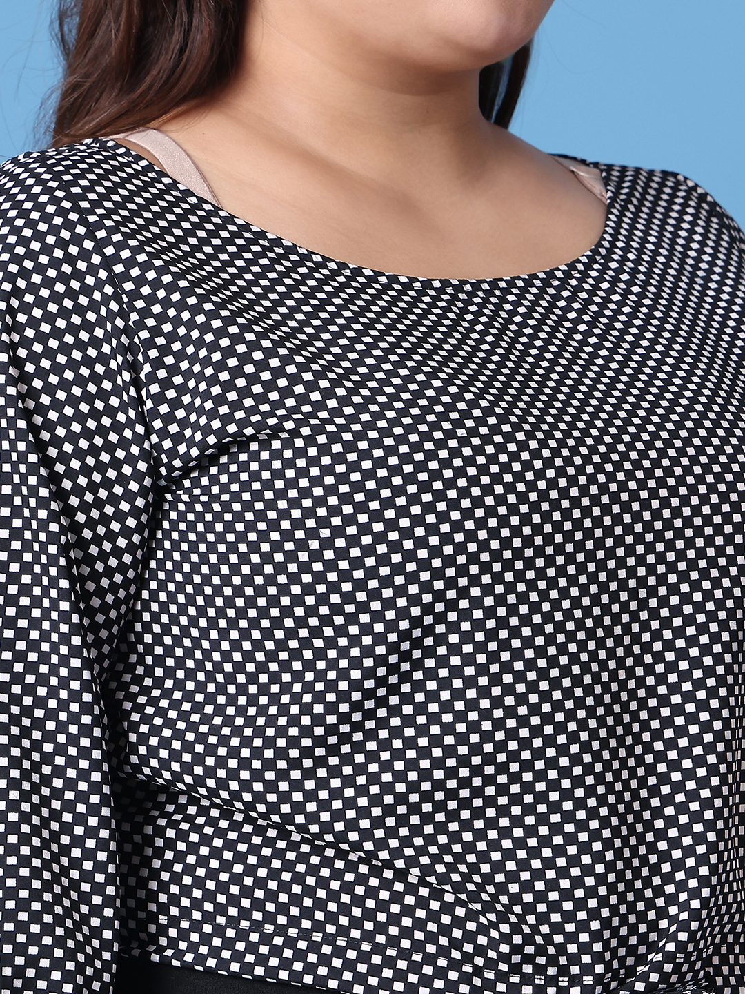 Women's Plus Size Black Geometric Printed Crepe Top