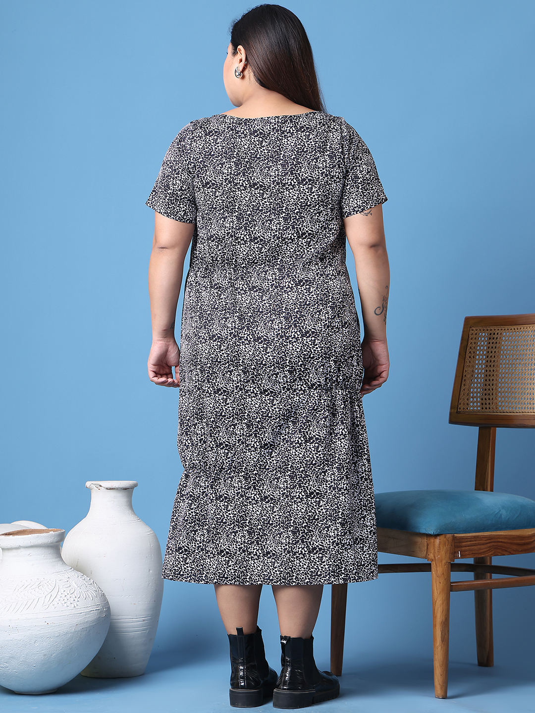 Women's Plus Size Tiger Animal Printed A-Line Crepe Dress