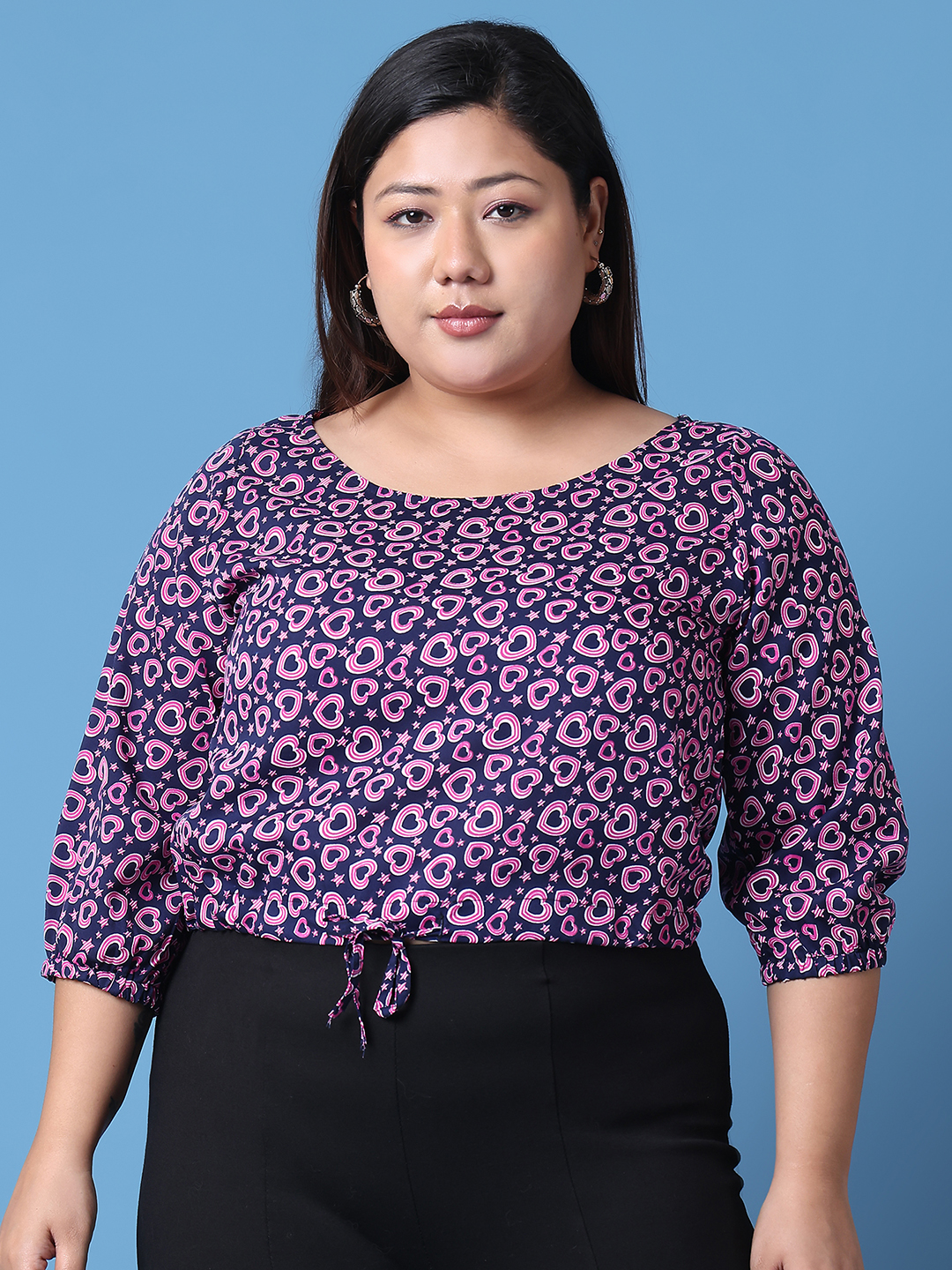 Women's Plus Size Navy heart graphic Printed Crepe Top
