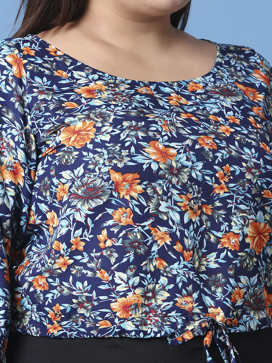 Women's Plus Size Navy Floral Printed Crepe Top