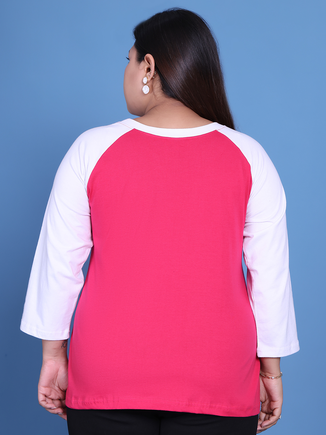 Women's Plus Size Fuchsia & White Color Block knitted t-shirt
