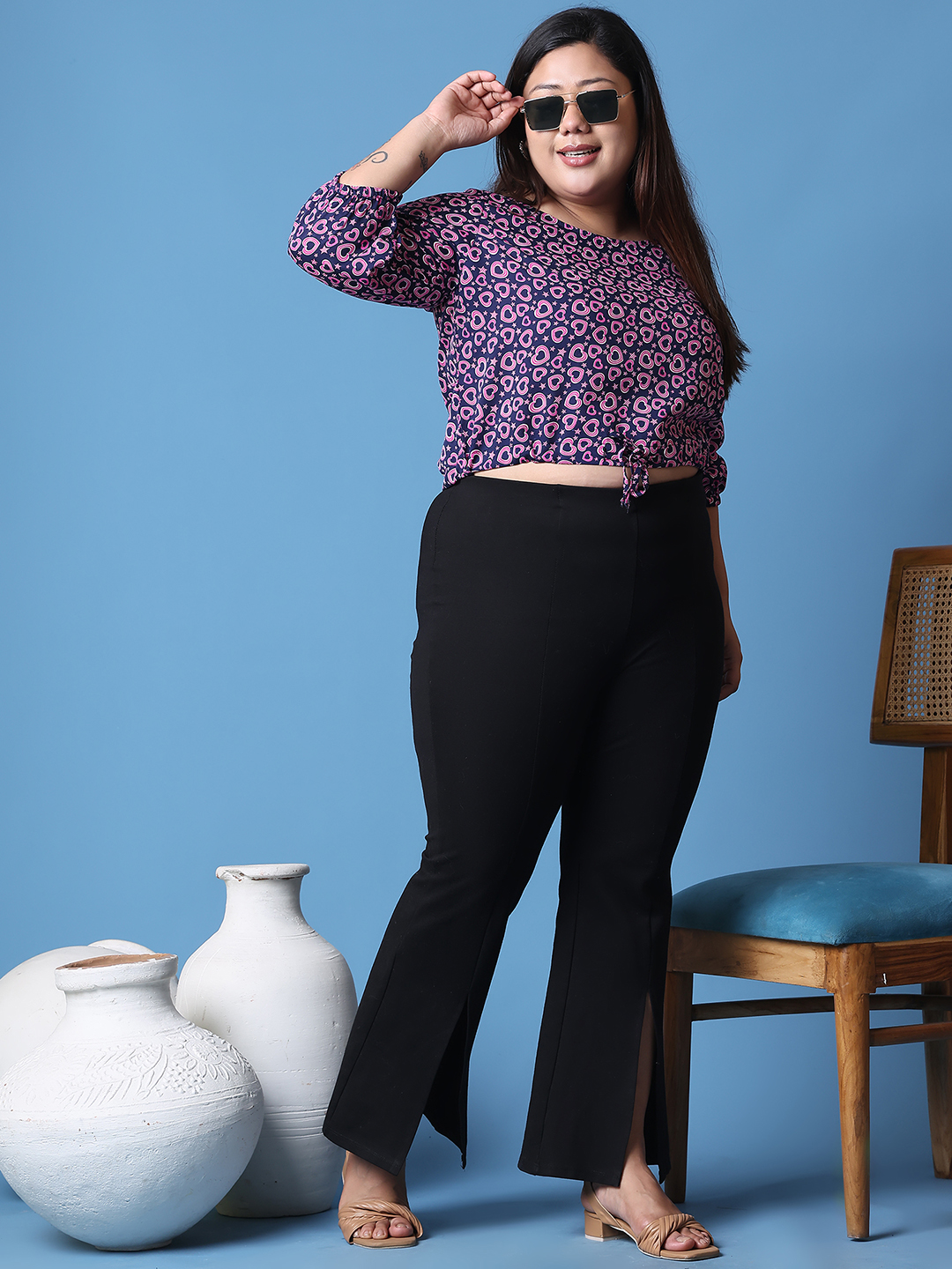 Women's Plus Size Navy heart graphic Printed Crepe Top