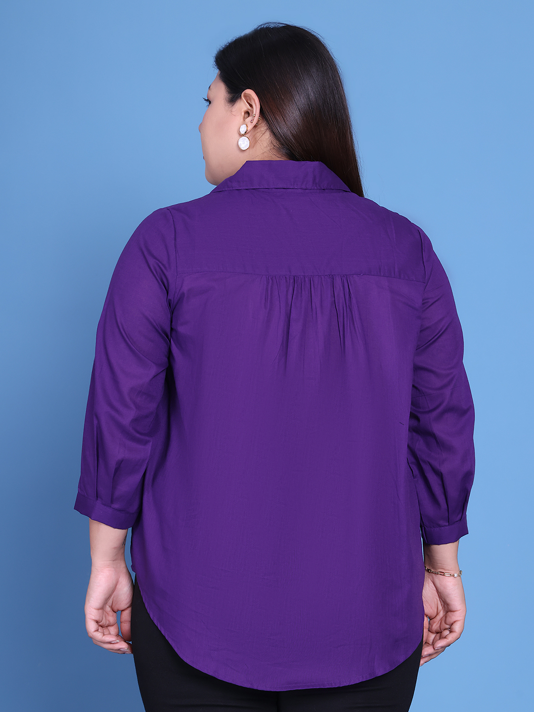 Women's Plus Size Purple Solid Color Cotton Shirt