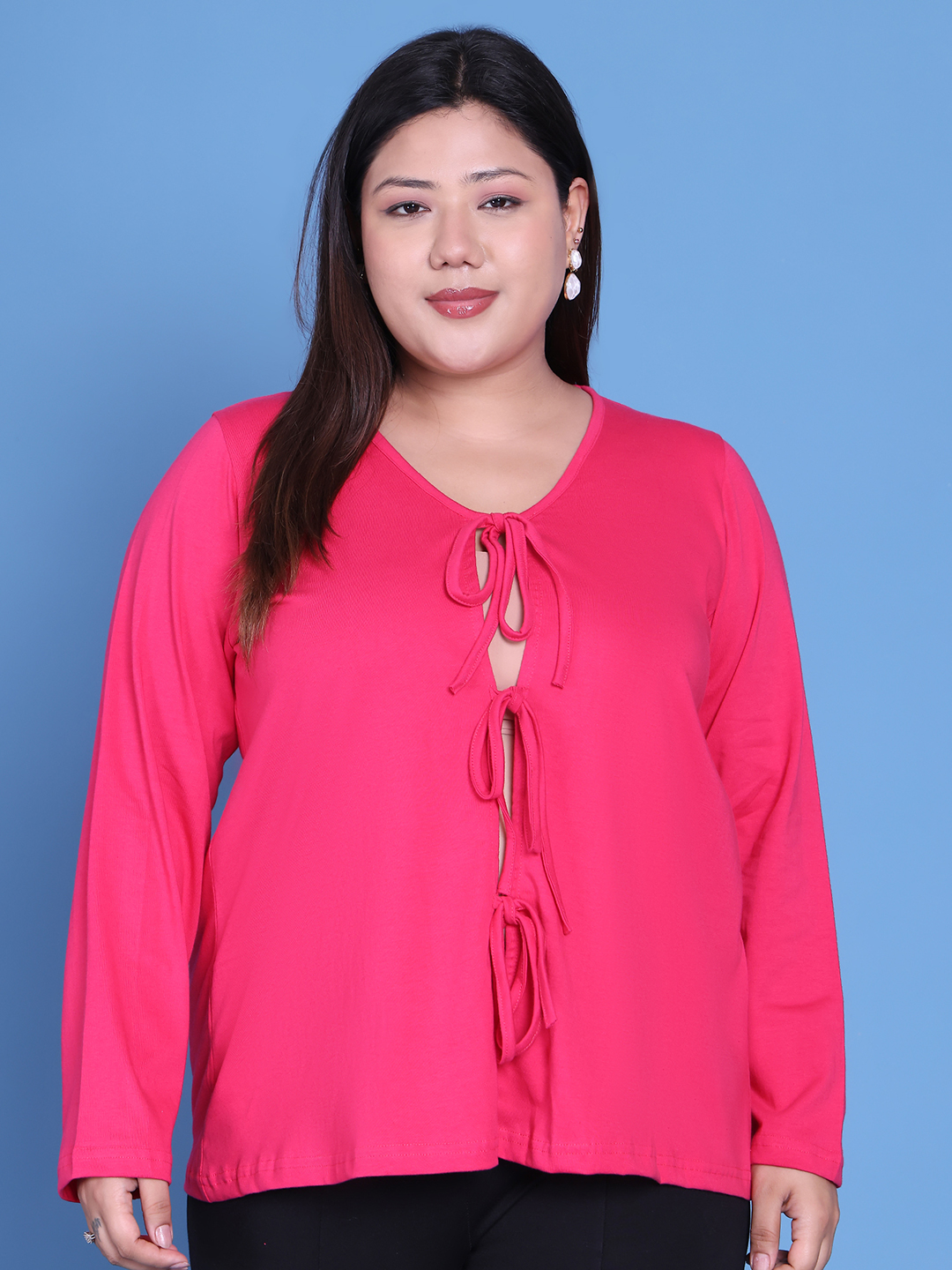 Women's Plus Size Fuchsia Solid Color Cotton Knitted Shrug