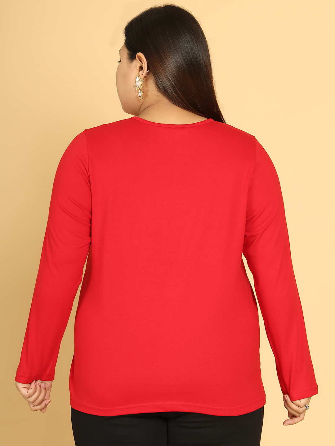 Women's Plus Size Red Solid Color Cotton Knitted Shrug