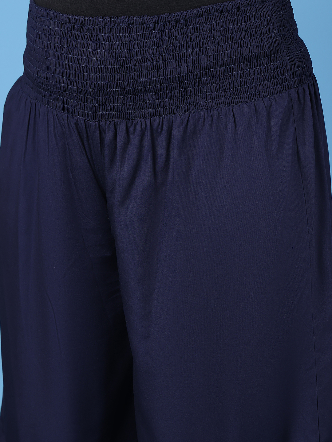 Women's Plus Size Navy Blue Solid Color Woven Wide Leg Flared Trouser