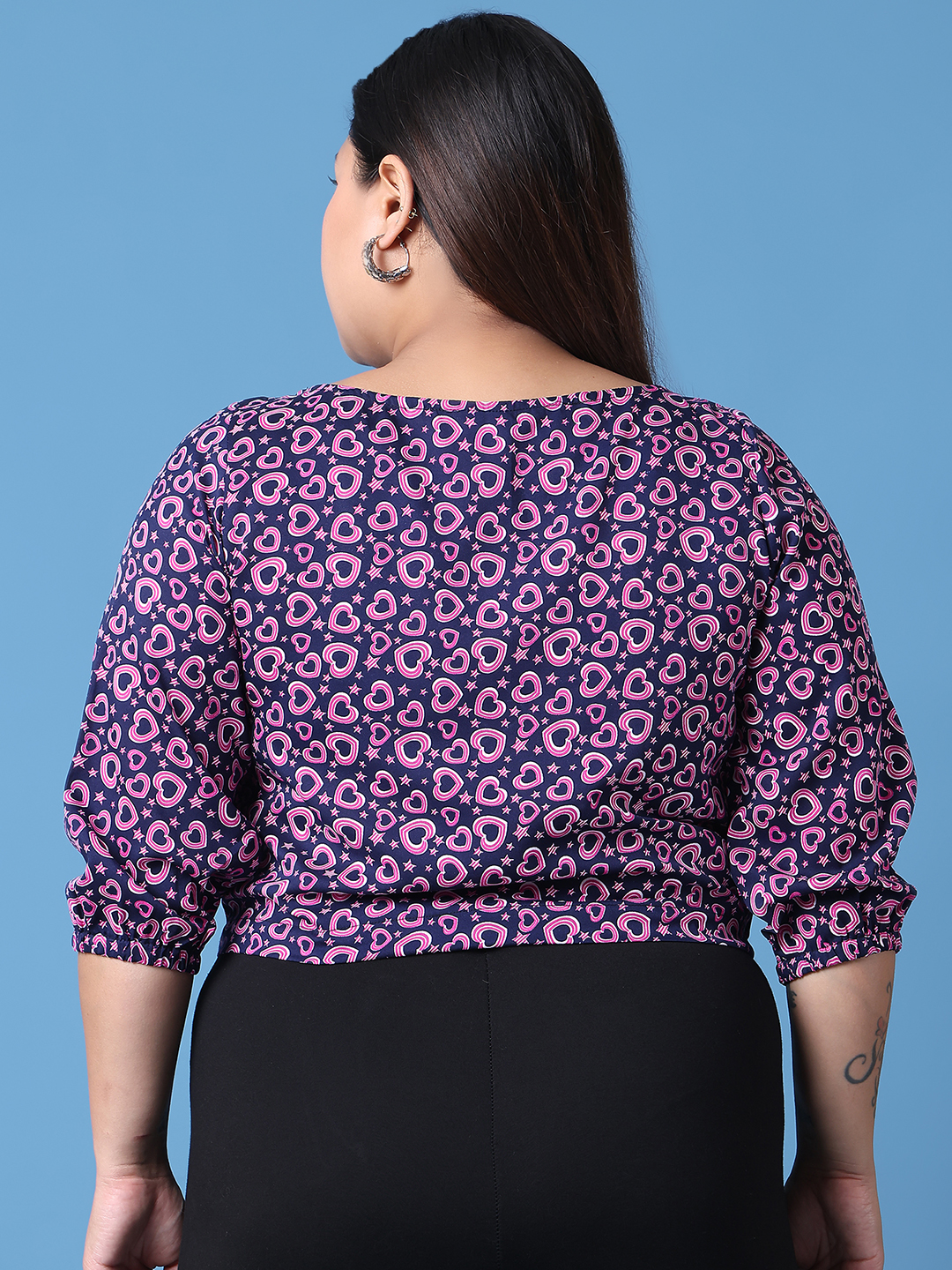 Women's Plus Size Navy heart graphic Printed Crepe Top