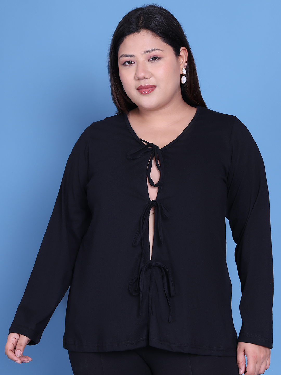 Women's Plus Size Black Solid Color Cotton Knitted Shrug