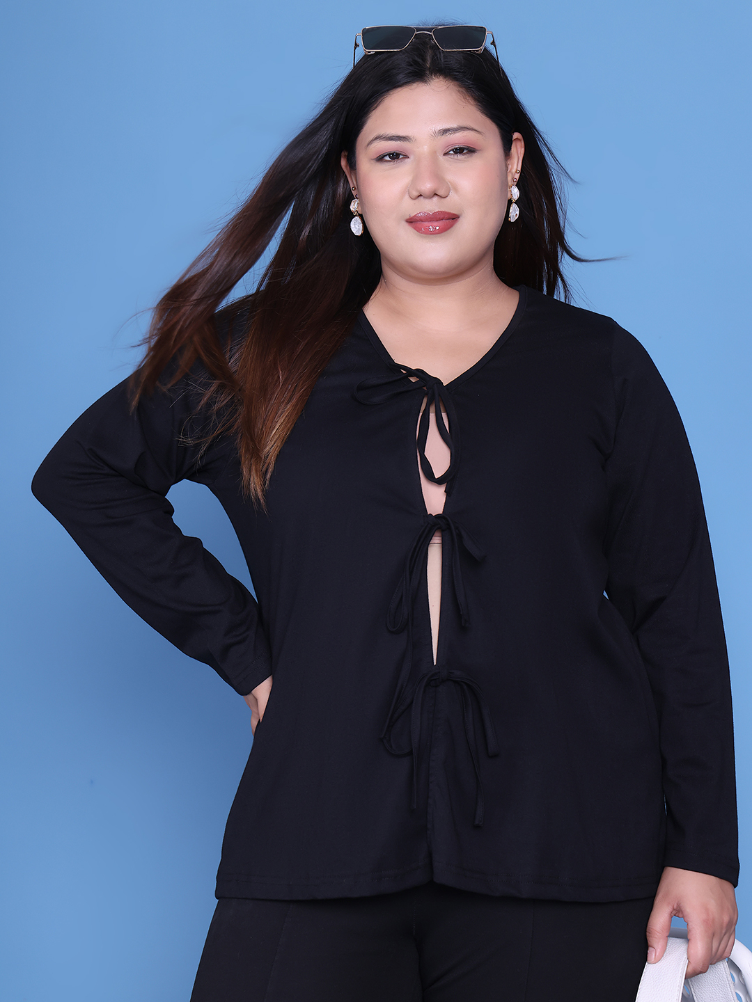 Women's Plus Size Black Solid Color Cotton Knitted Shrug