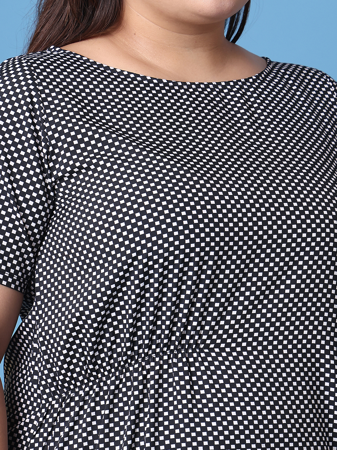 Women's Plus Size Black Geometric Printed A-Line Crepe Dress