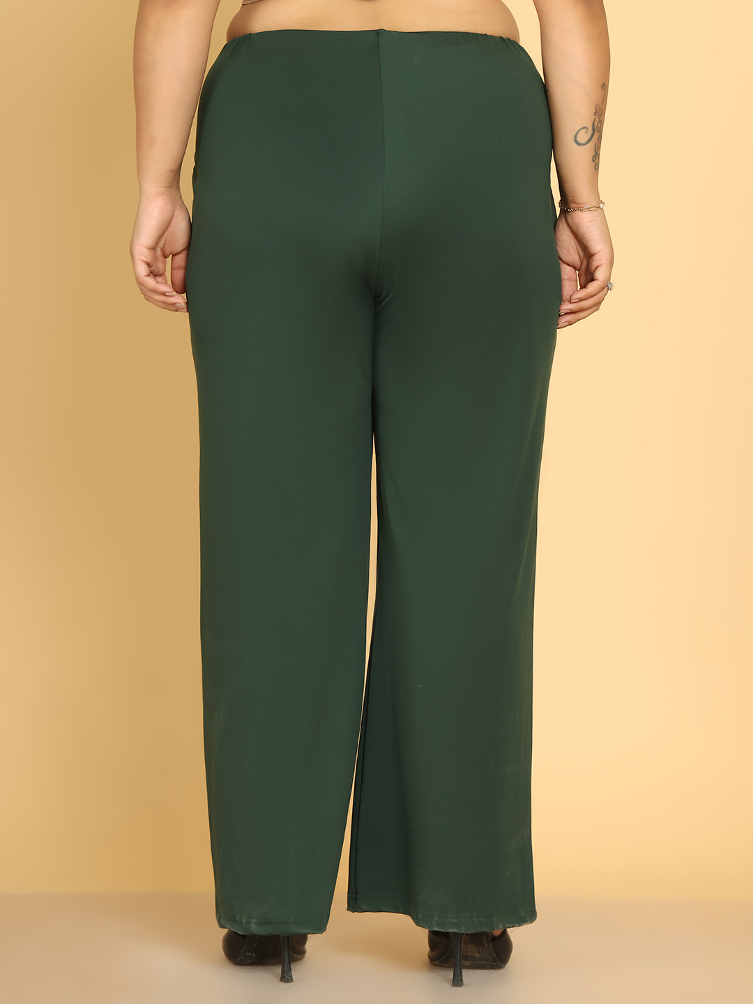 Women's Plus Size Olive Solid Color Poly Trouser with waist knot tie-up detail