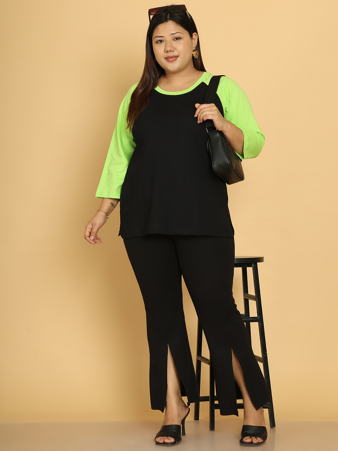 Women's Plus Size Black & BTGreen Color Block knitted t-shirt