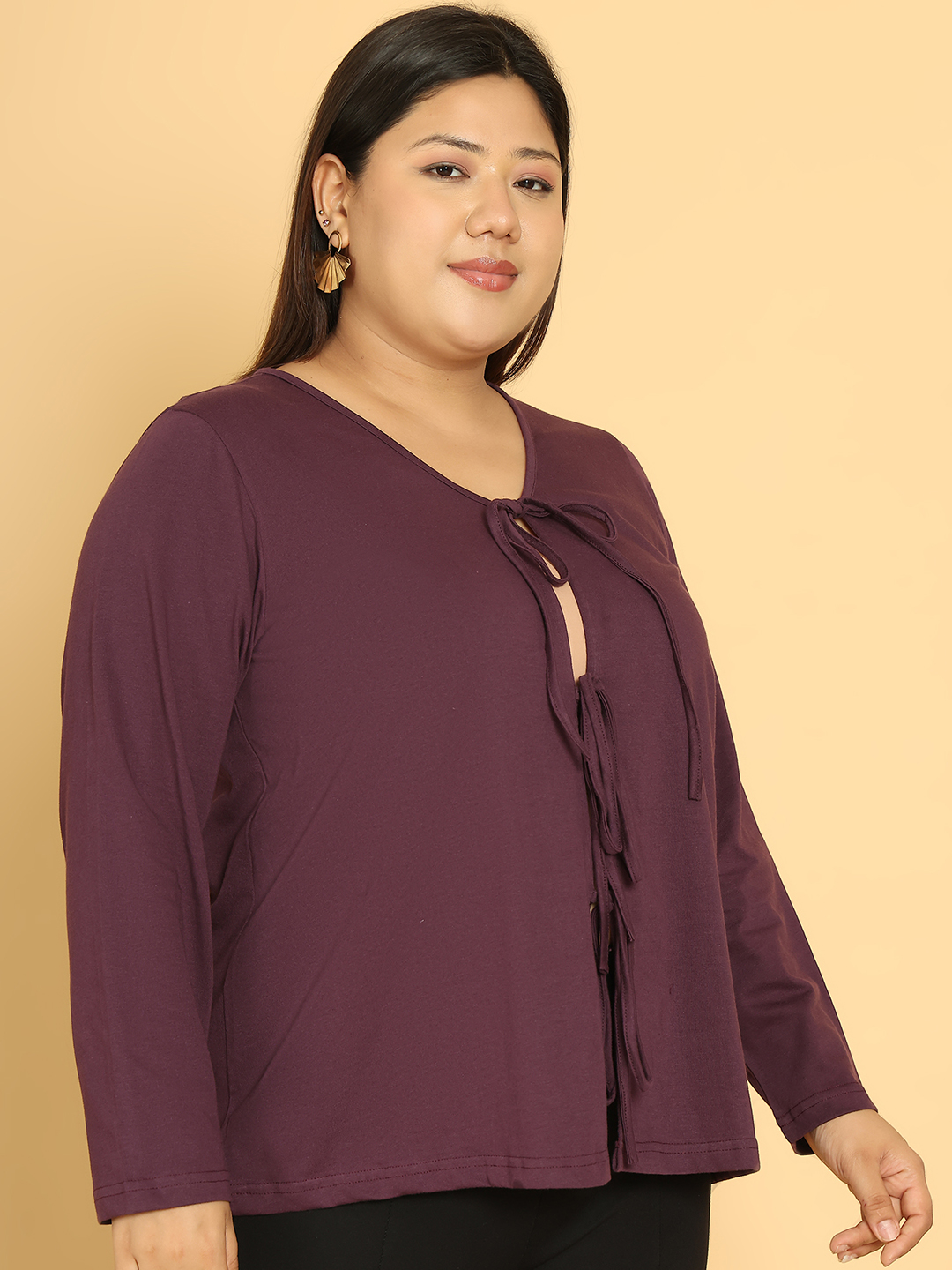 Women's Plus Size Purple Solid Color Cotton Knitted Shrug