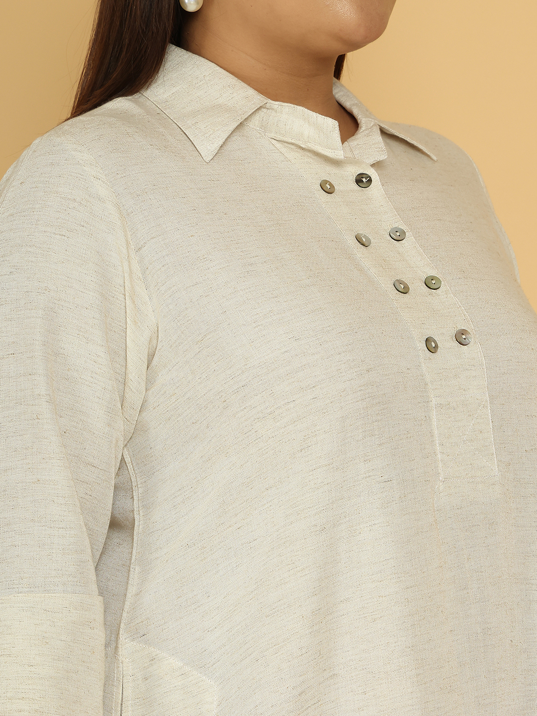 Women's Plus Size Khaki Solid Color A-Line Linen Dress