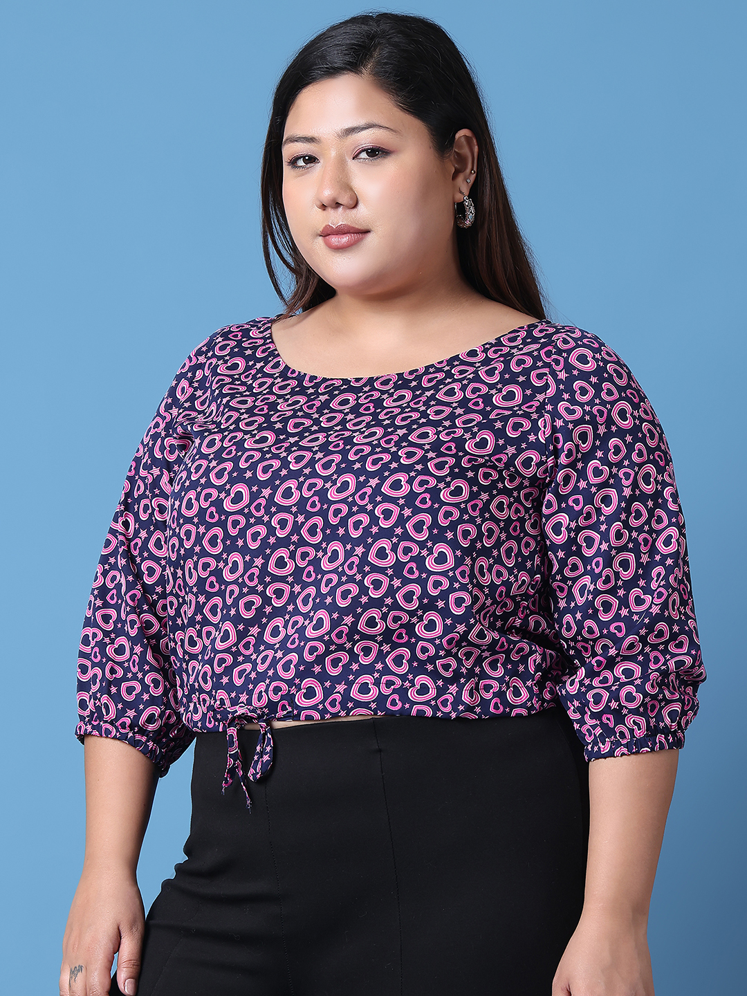 Women's Plus Size Navy heart graphic Printed Crepe Top