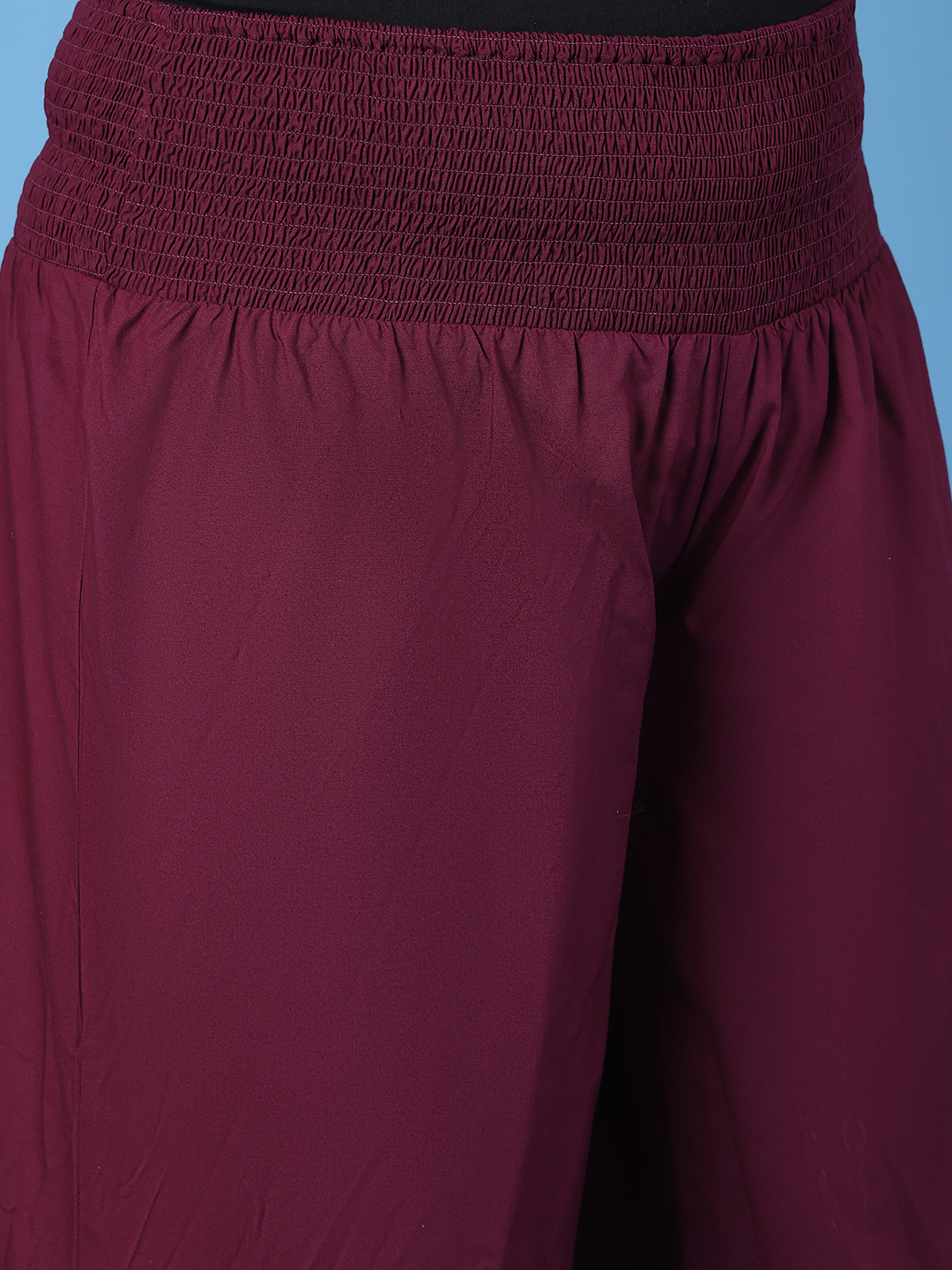 Women's Plus Size Burgundy Solid Color Woven Wide Leg Flared Trouser