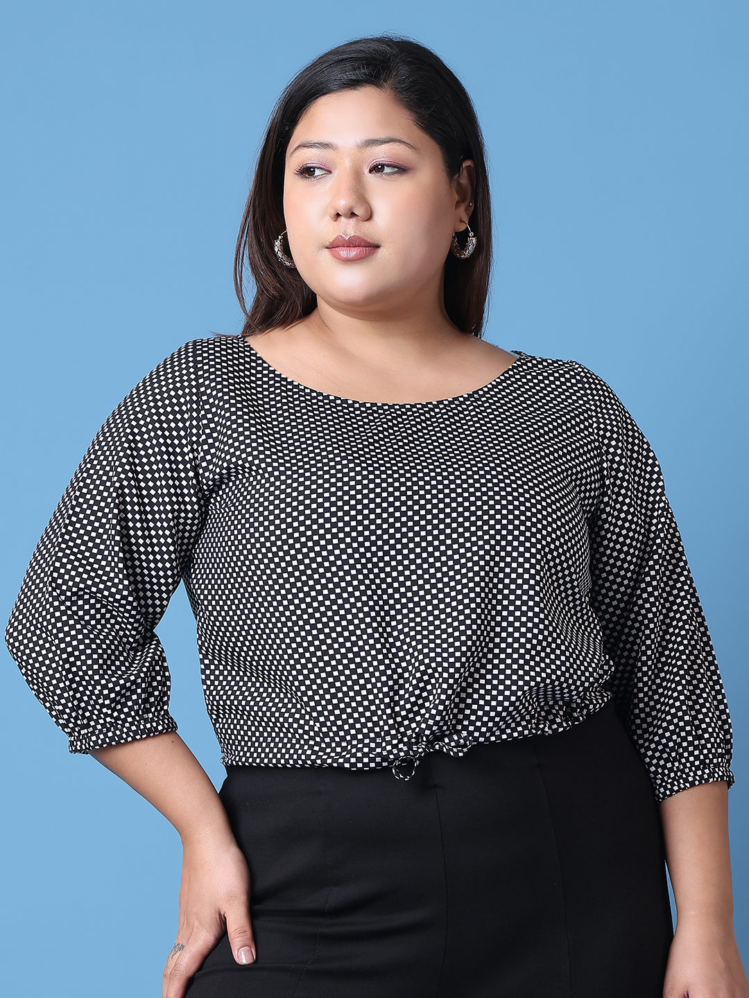 Women's Plus Size Black Geometric Printed Crepe Top