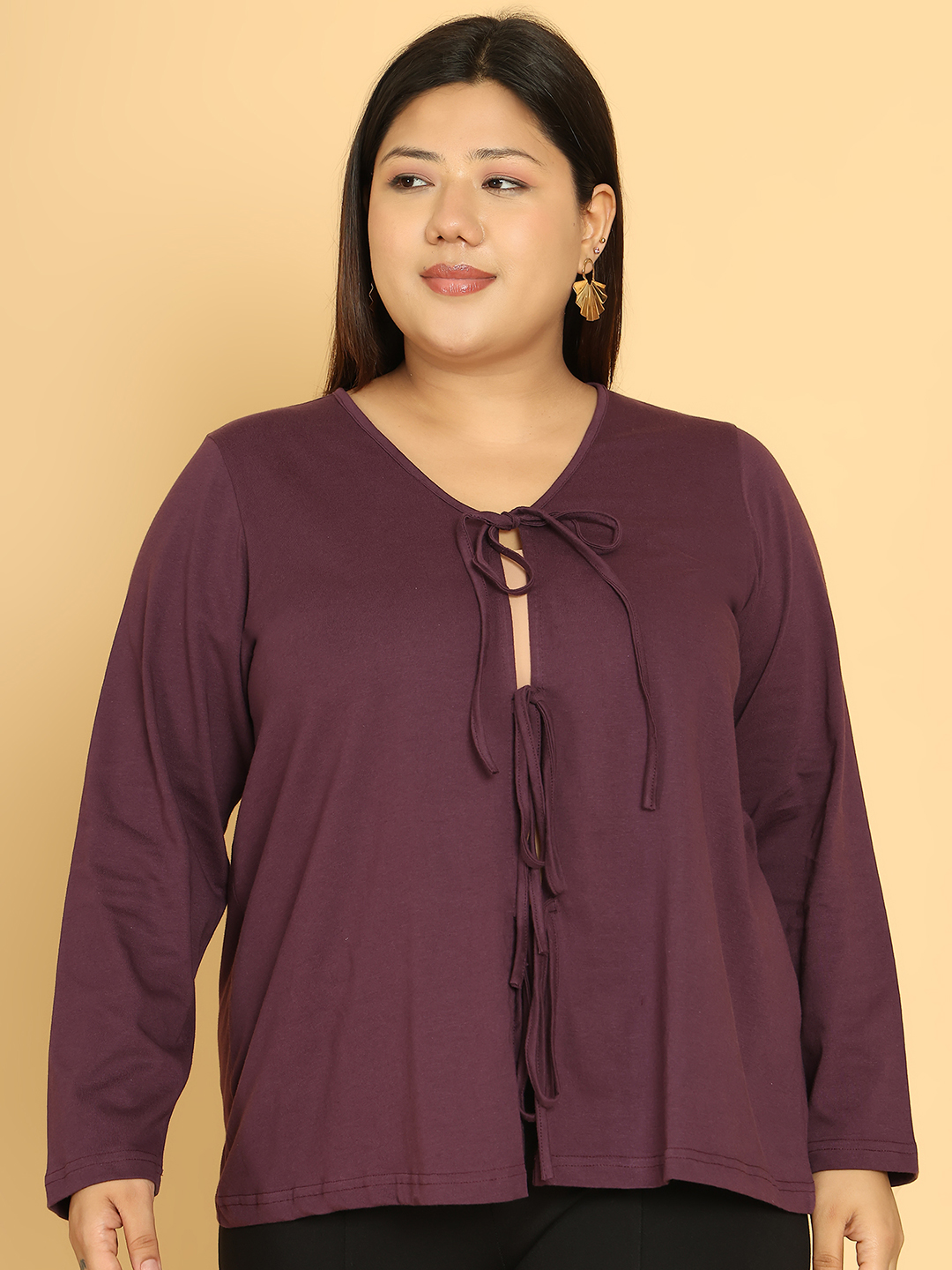 Women's Plus Size Purple Solid Color Cotton Knitted Shrug