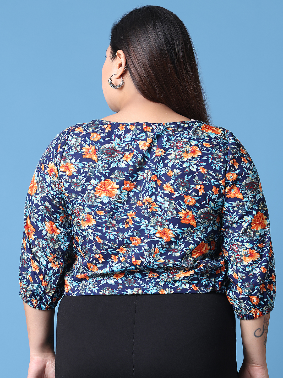 Women's Plus Size Navy Floral Printed Crepe Top