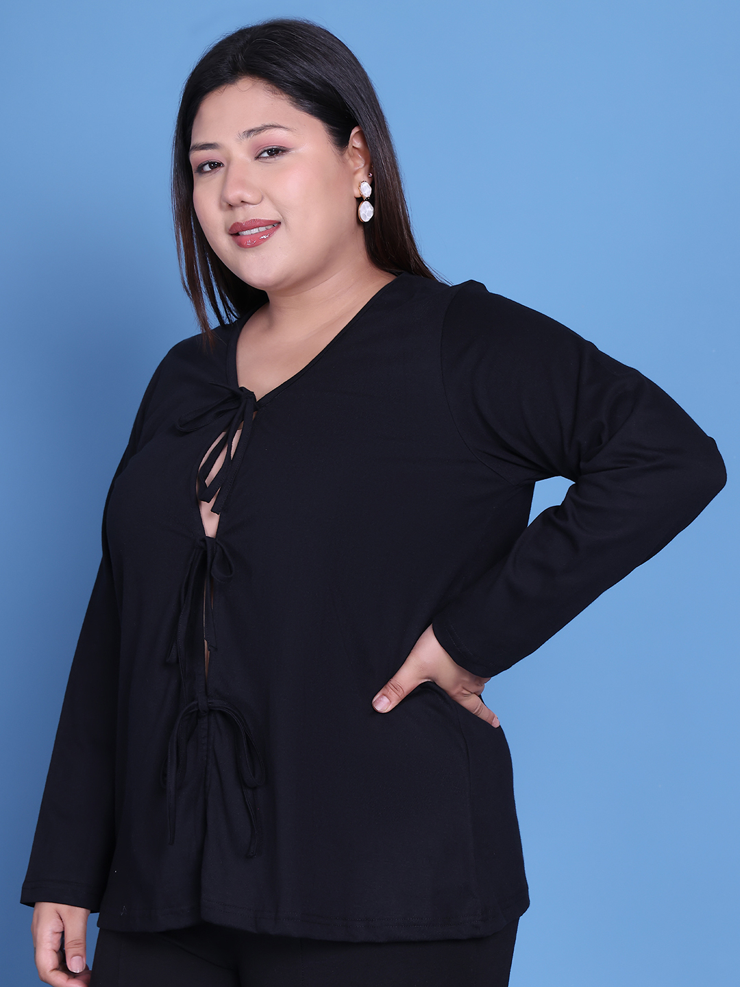 Women's Plus Size Black Solid Color Cotton Knitted Shrug