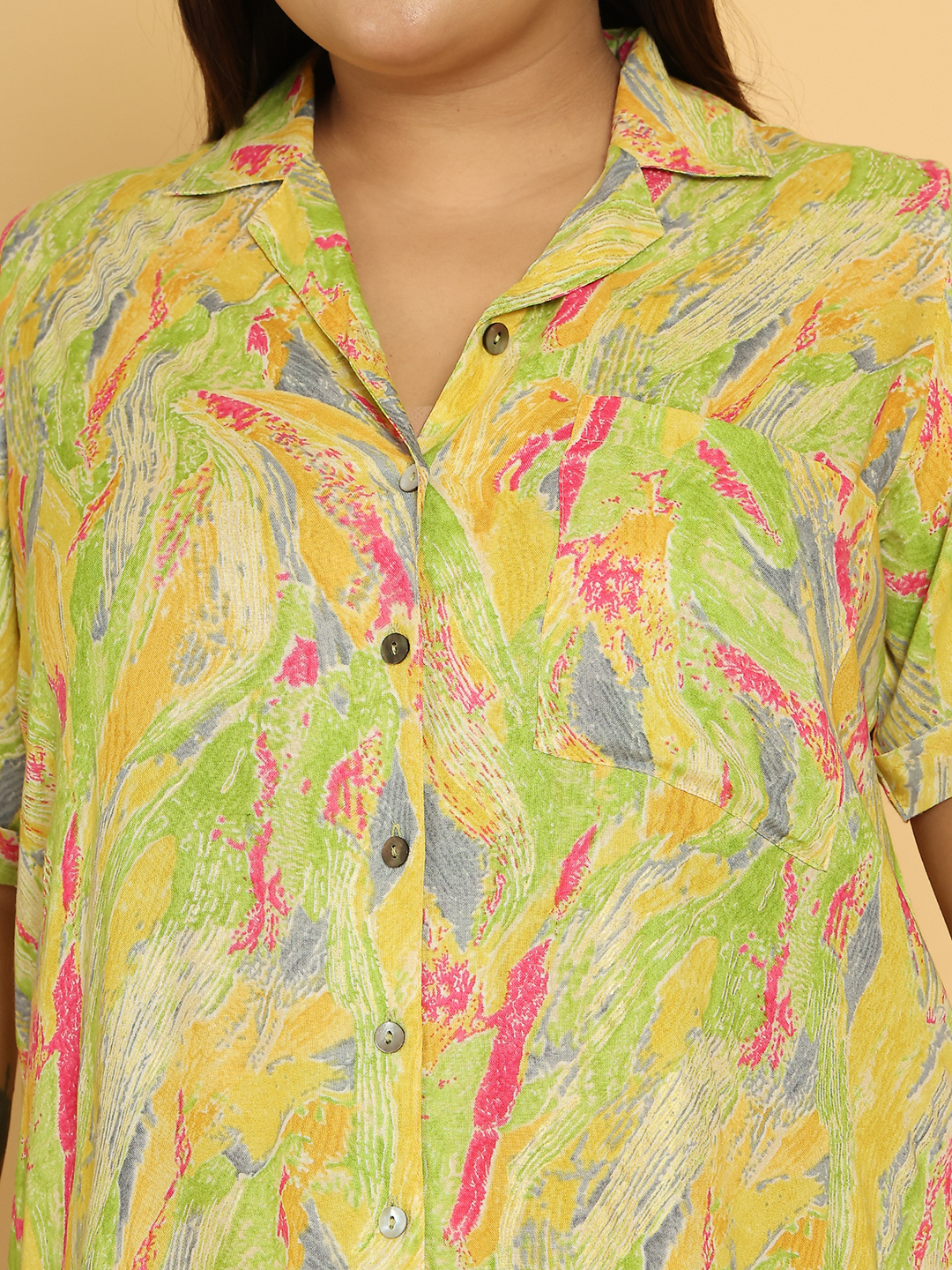 Women's Plus Size Yellow Gold Foil Printed A-Line Dress