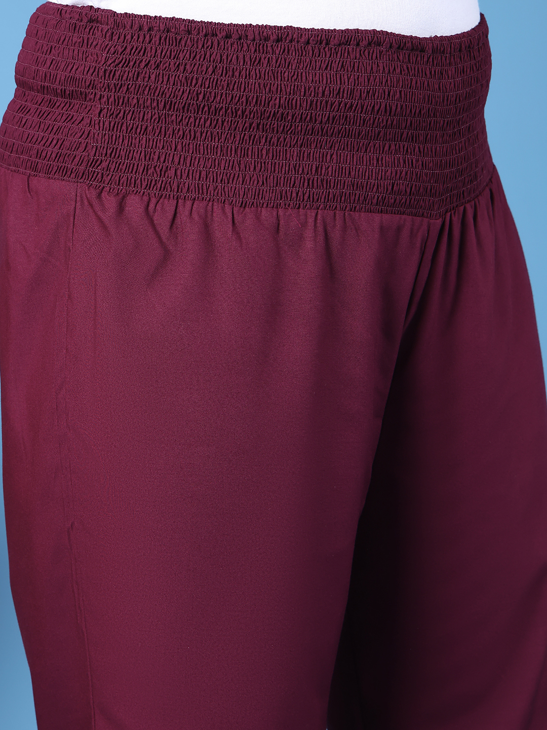 Women's Plus Size Wine Solid Color Woven Straight Fit Trouser
